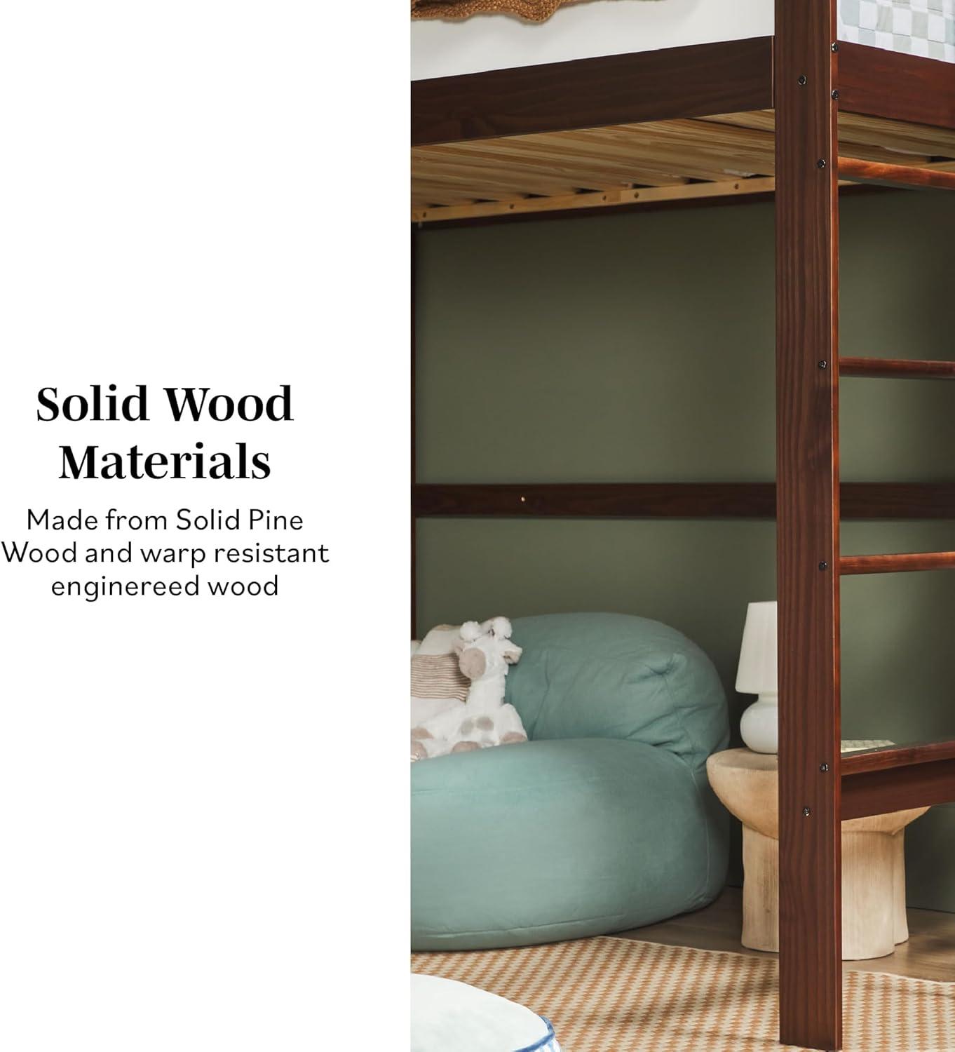 Walker Edison Contemporary Twin Loft Wooden Bed with Ladder, Walnut