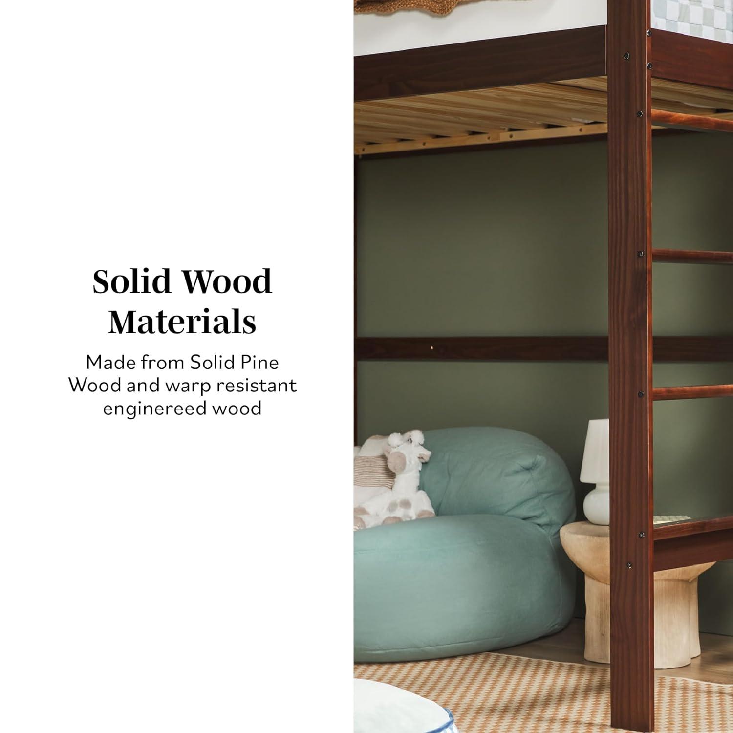 Walker Edison Contemporary Twin Loft Wooden Bed with Ladder, Walnut