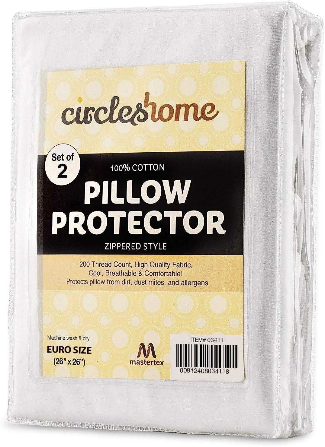 Circles Home 100% Cotton Breathable Pillow Protector with Zipper – (2 Pack)