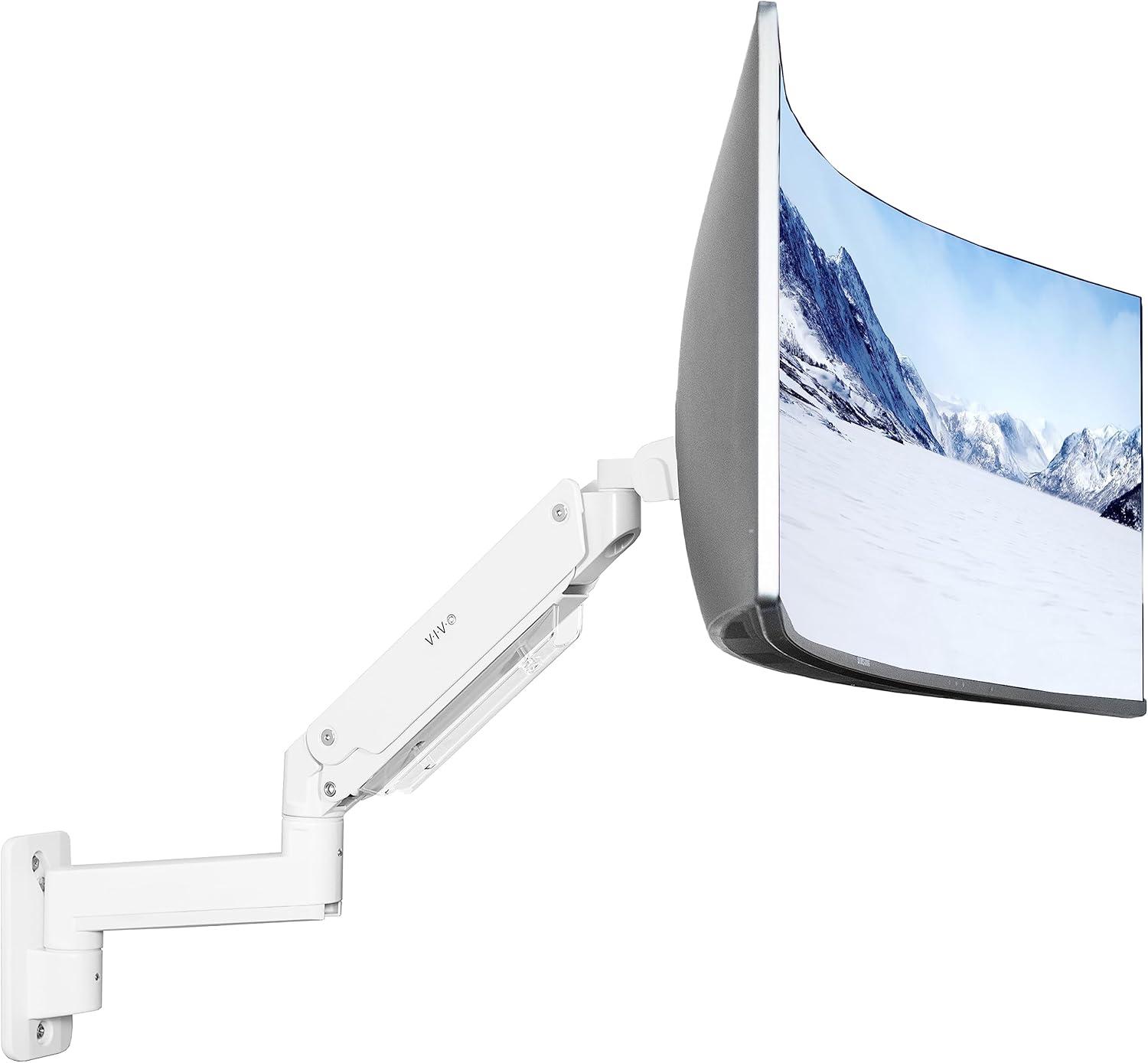 VIVO White Single Pneumatic Monitor Wall Mount, Fits Ultrawides up to 49"