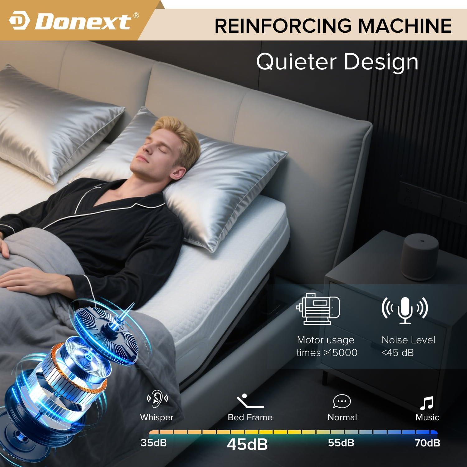 Donext Adjustable Bed Base, King Bed Frame, Independent Head and Foot Incline, Quiet Motor, Wireless Remote Control, Electric Bed Base, Black