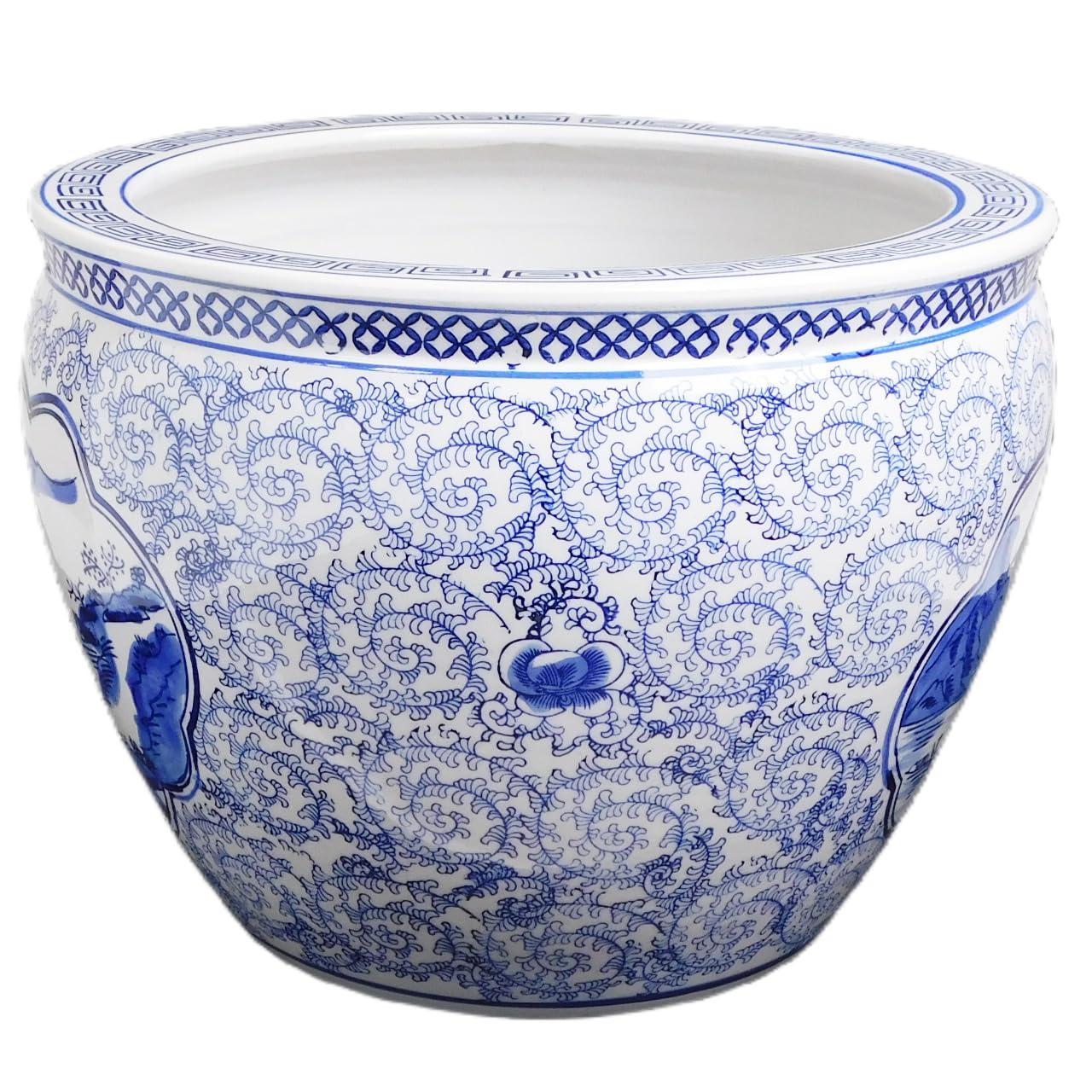 Blue and White Hand Painted Porcelain Round Plant Pot