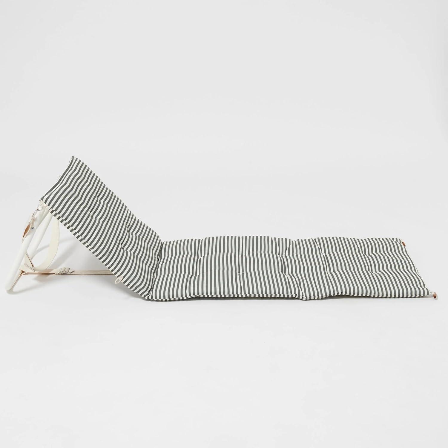 Olive and Cream Striped Cotton Canvas Beach Lounger