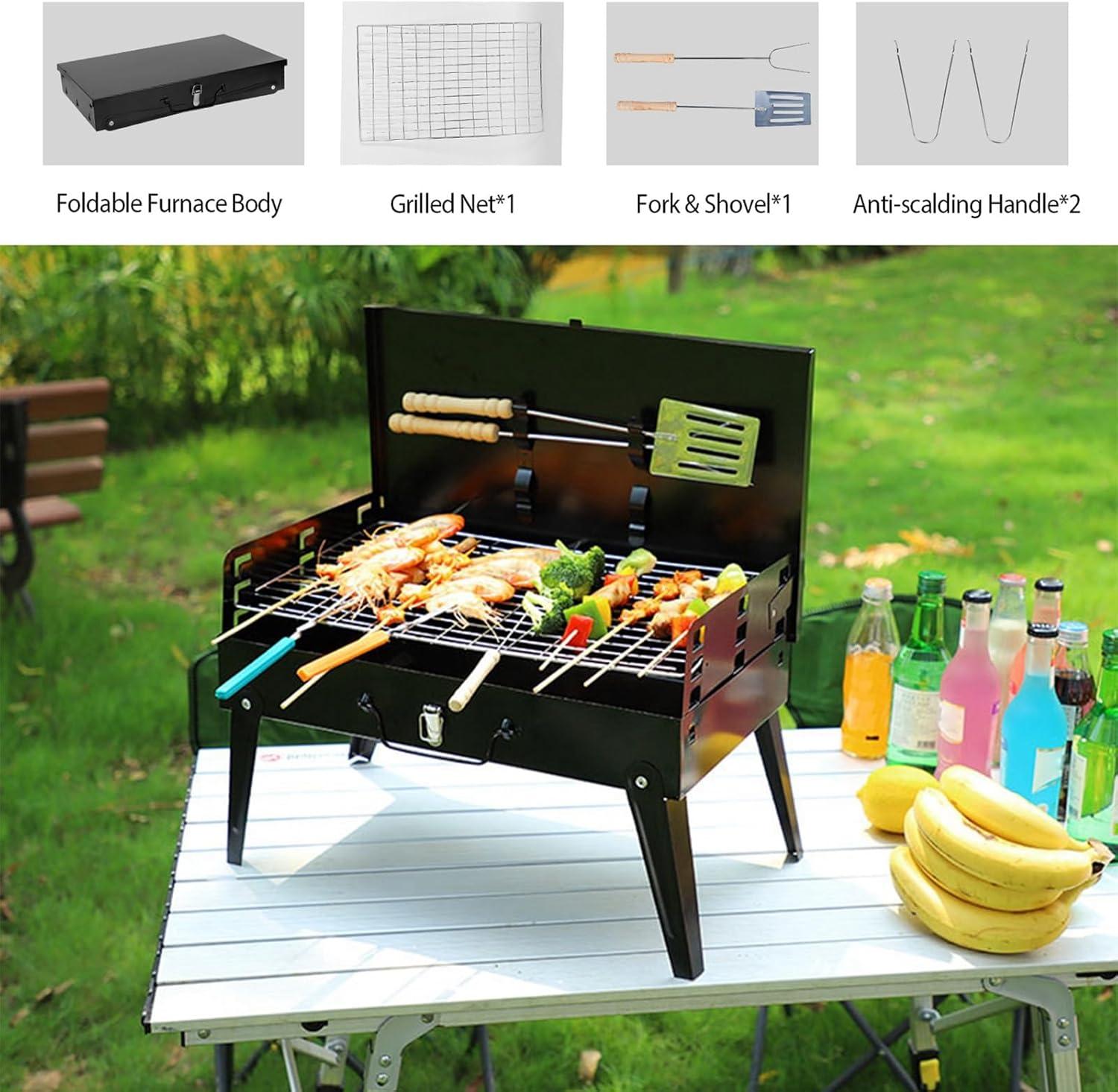 Portable Black Iron Tabletop Charcoal Grill with Lid