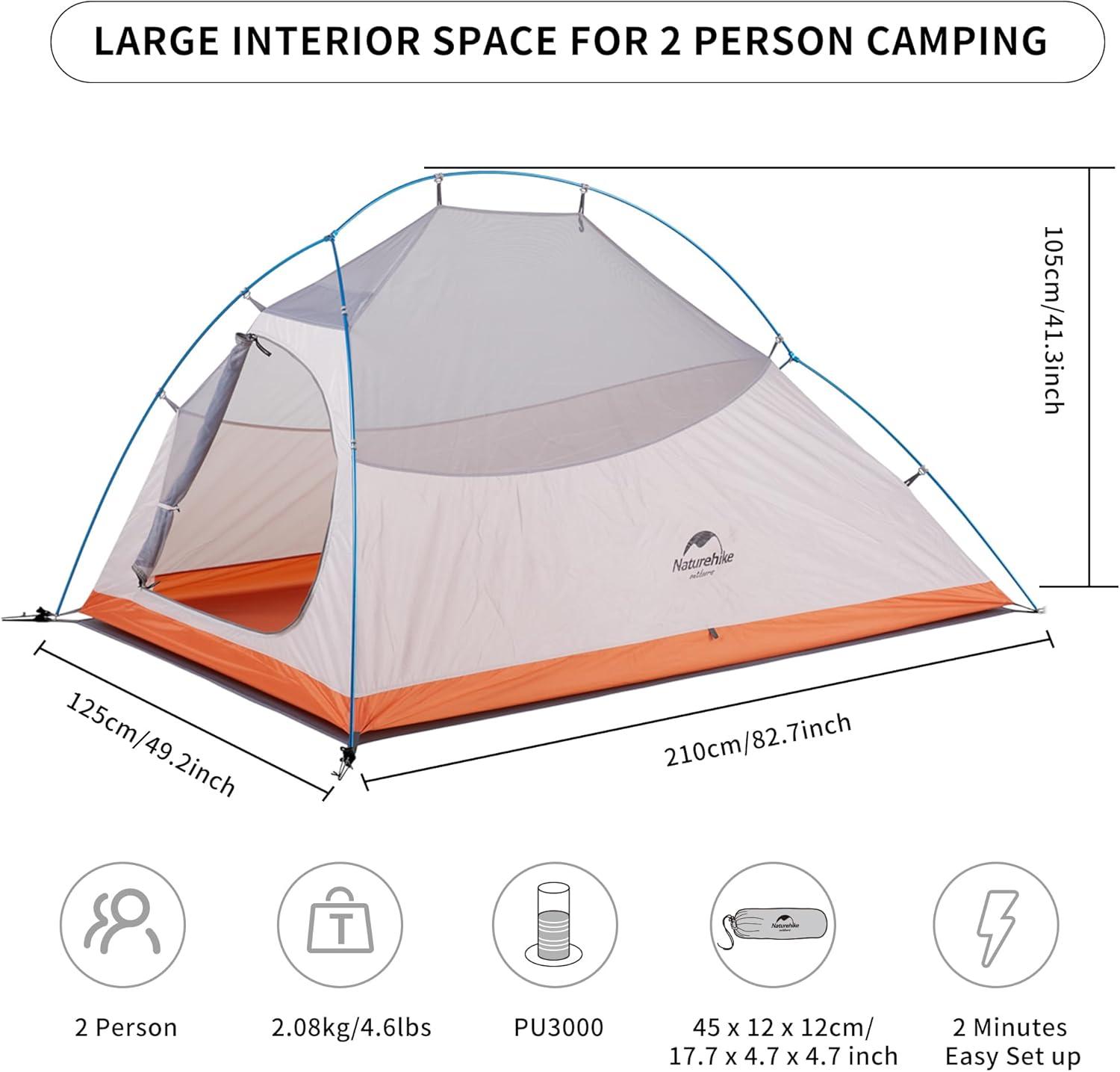 Naturehike, Cloud up Base-Lightweight Hiking Tent, Portable Outdoor Camping Tent,  Waterproof Backpacking Tent, Streamlined Design, Wind Resistance, 210T Polyester Tri-grid Wear-resistant Fabric