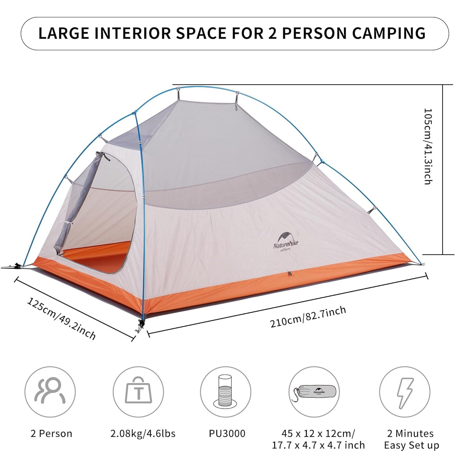 Naturehike, Cloud up Base-Lightweight Hiking Tent, Portable Outdoor Camping Tent,  Waterproof Backpacking Tent, Streamlined Design, Wind Resistance, 210T Polyester Tri-grid Wear-resistant Fabric