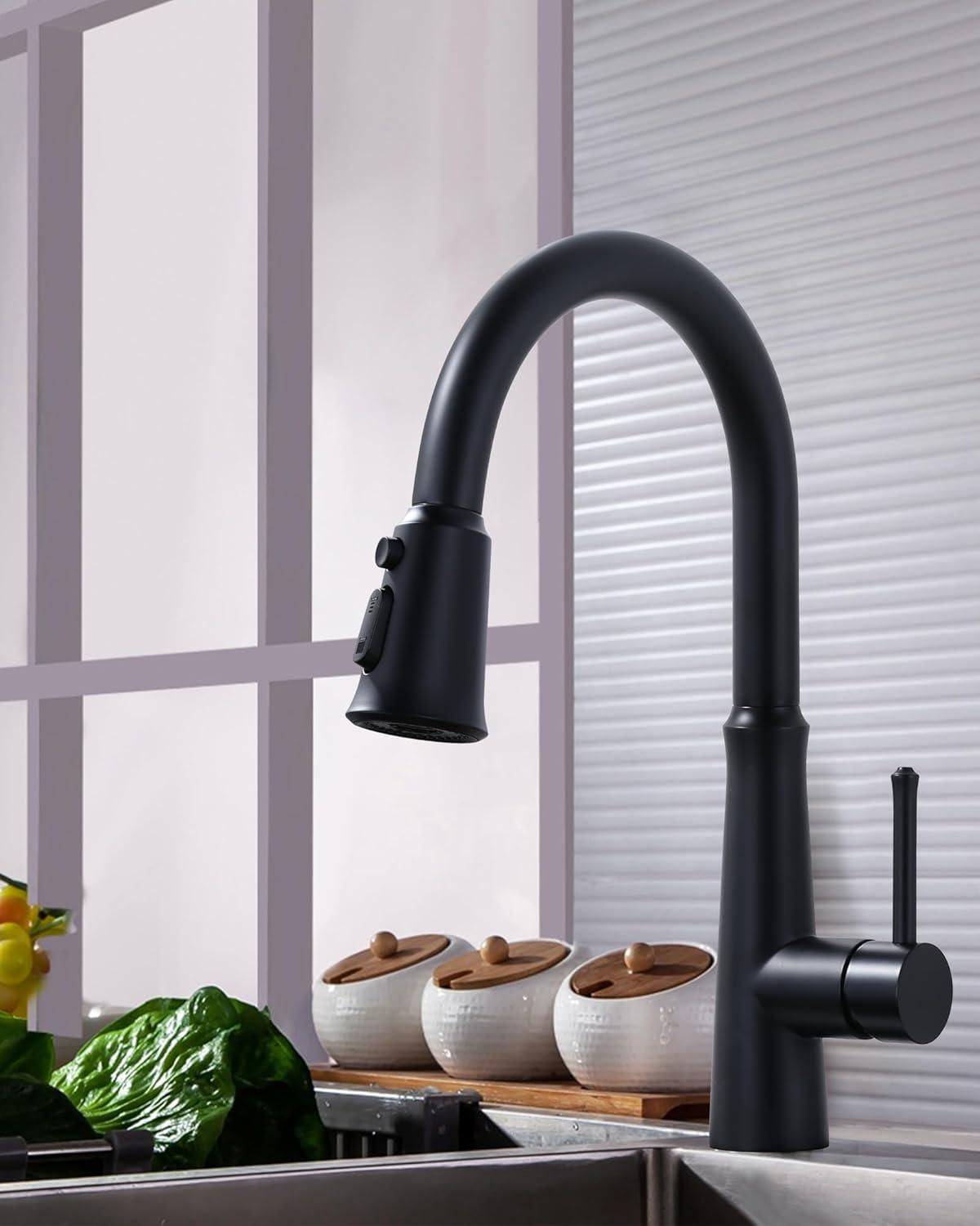 Matte Black 3-Function Kitchen Faucet Spray Head with Adapters