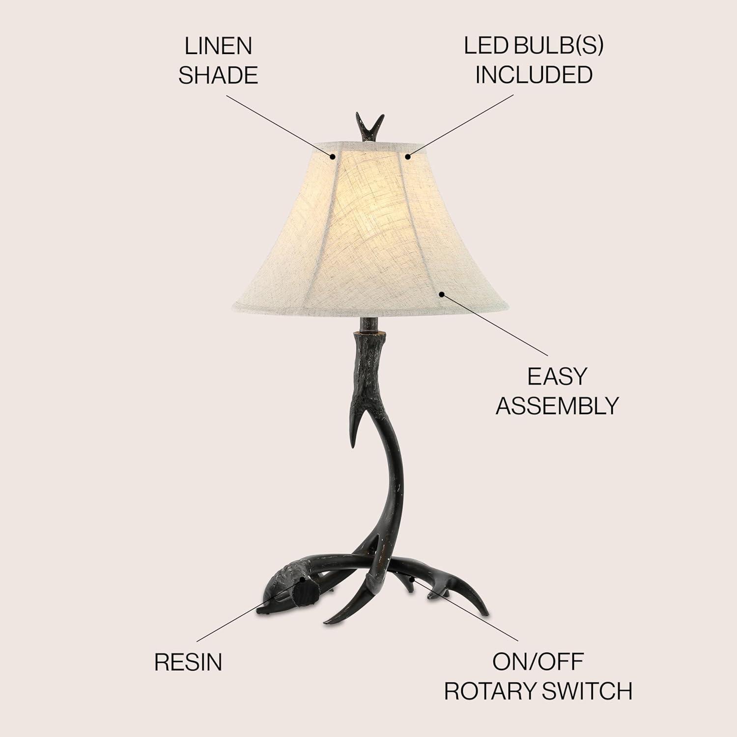 JONATHAN Y JYL6305C Antler 27.5" Rustic Resin LED Table Lamp, Traditional for living room, dinning room, bedroom, office Bulb Included, Black