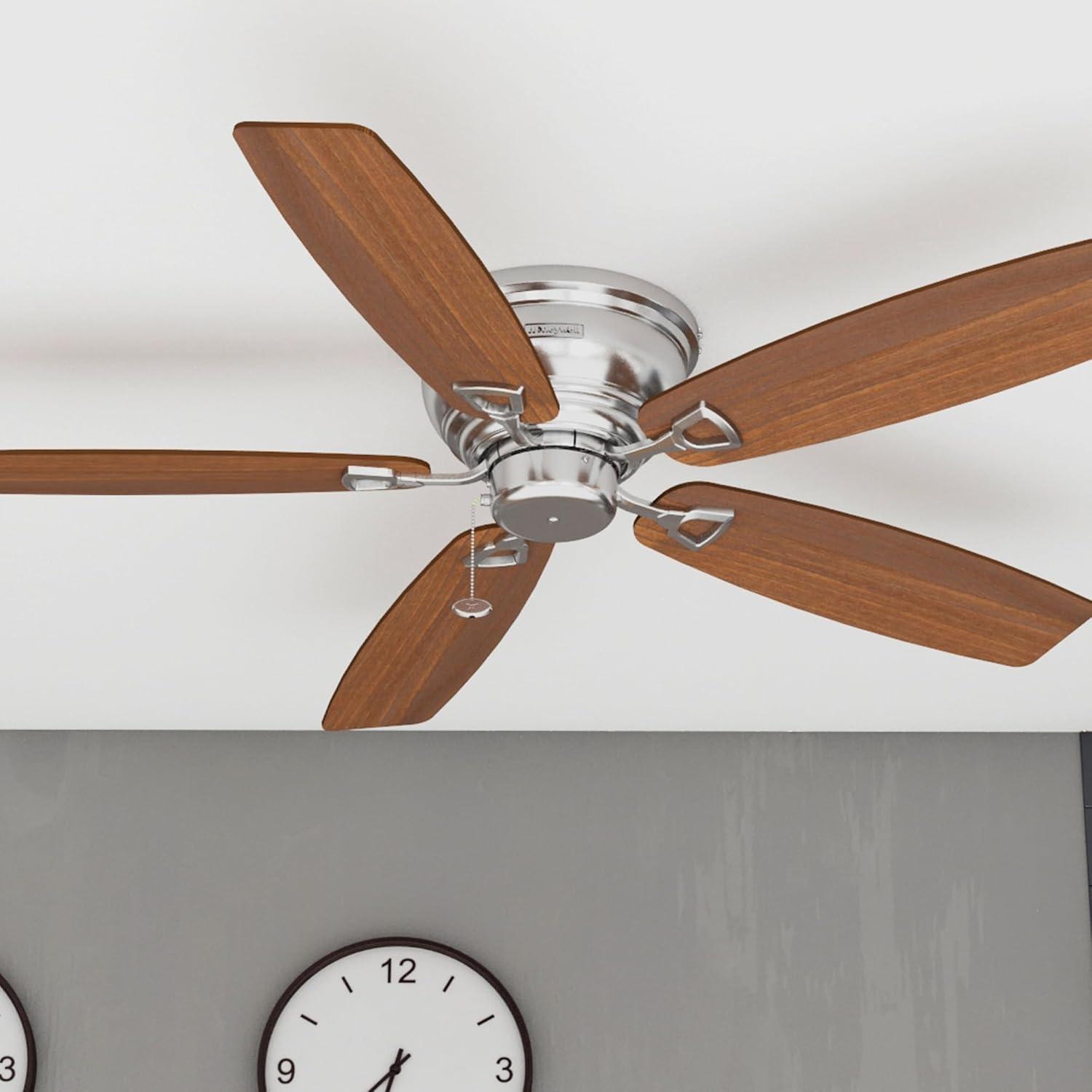 Brushed Nickel 52-Inch Flush Mount Ceiling Fan with Wood Blades