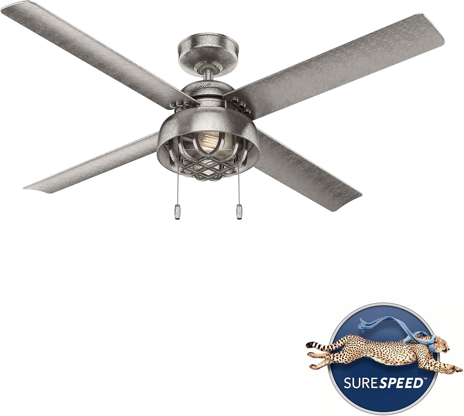 52" Spring Mill 4 - Blade Damp Rated Ceiling Fan With LED Light Kit And Pull Chain