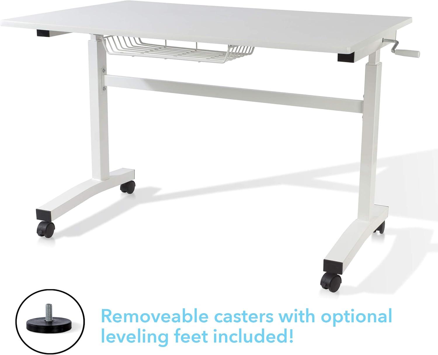 ErgoFlex White Adjustable Height Desk with Smooth Mobility Casters