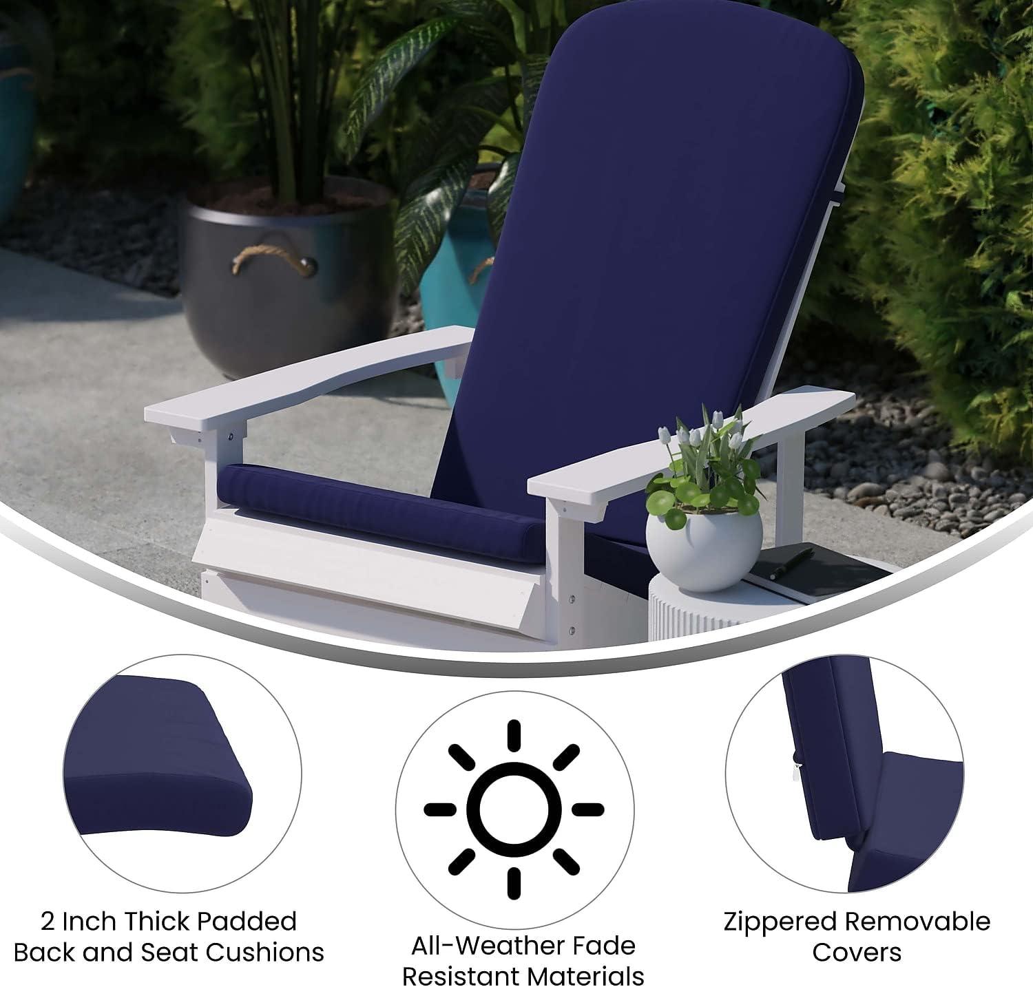 Flash Furniture Charlestown Set of 2 All Weather Indoor/Outdoor High Back Adirondack Chair Cushions, Patio Furniture Replacement Cushions - Blue