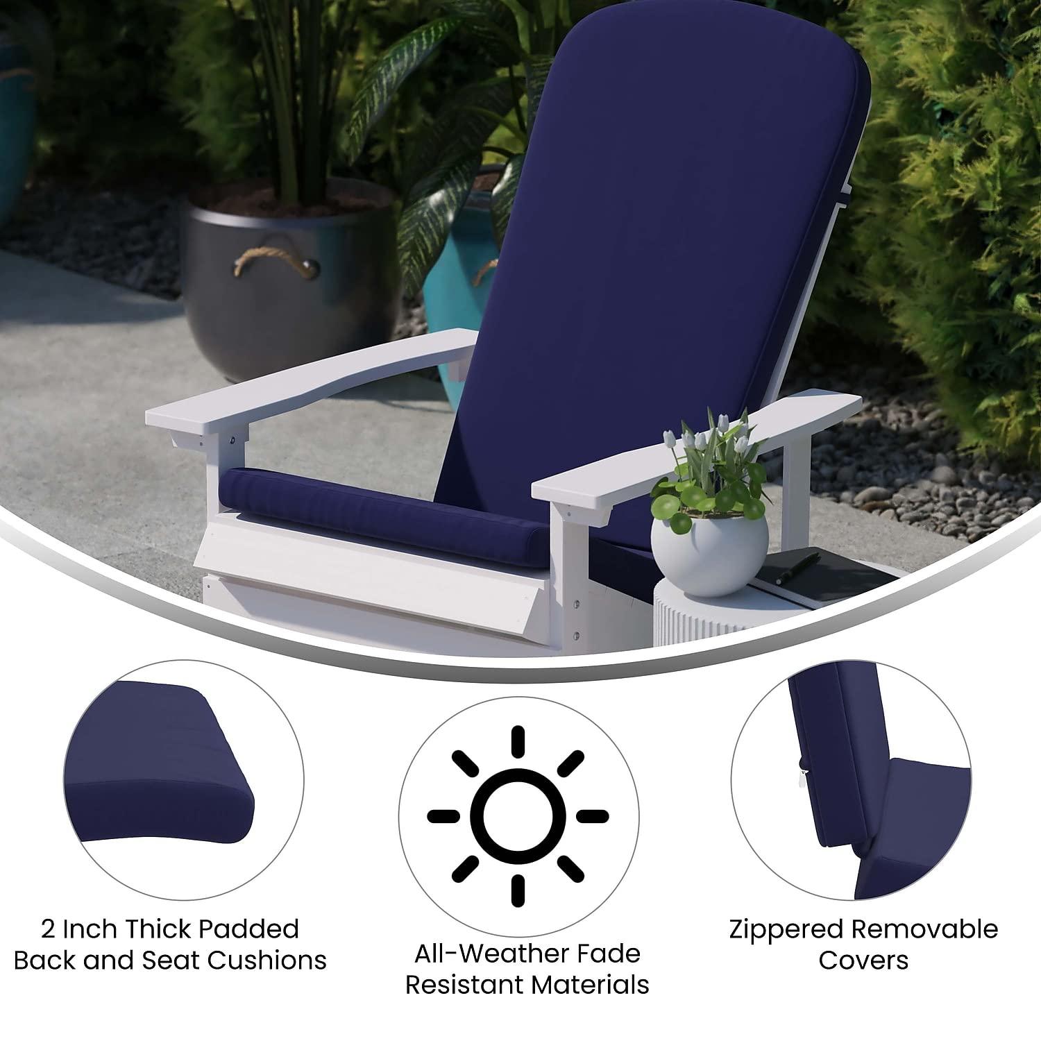 Flash Furniture Charlestown Set of 2 All Weather Indoor/Outdoor High Back Adirondack Chair Cushions, Patio Furniture Replacement Cushions - Blue
