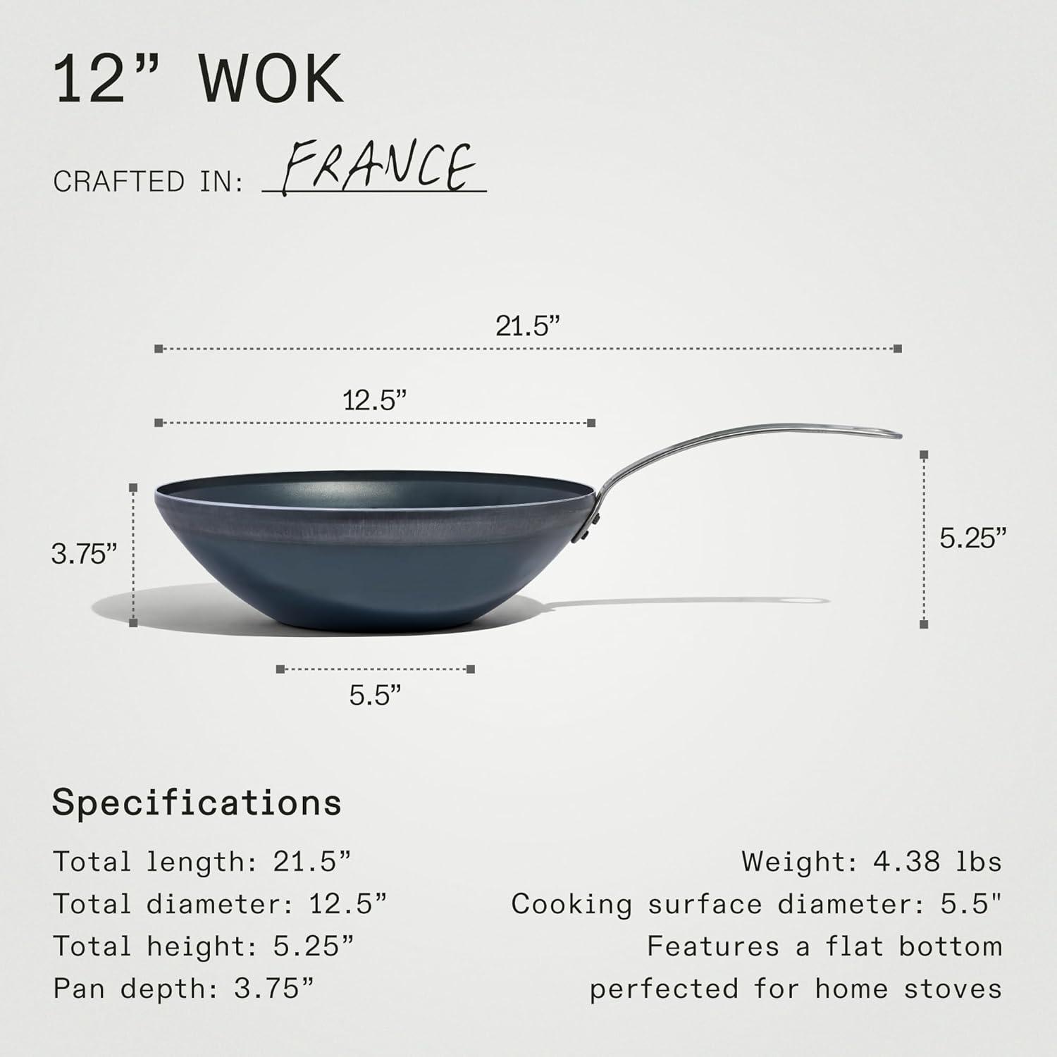 12" Blue Carbon Steel Wok with Stainless Steel Handle