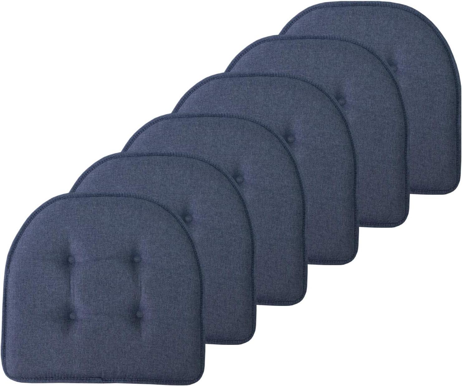 Denim Blue Memory Foam U-Shaped Chair Cushions, 6 Pack