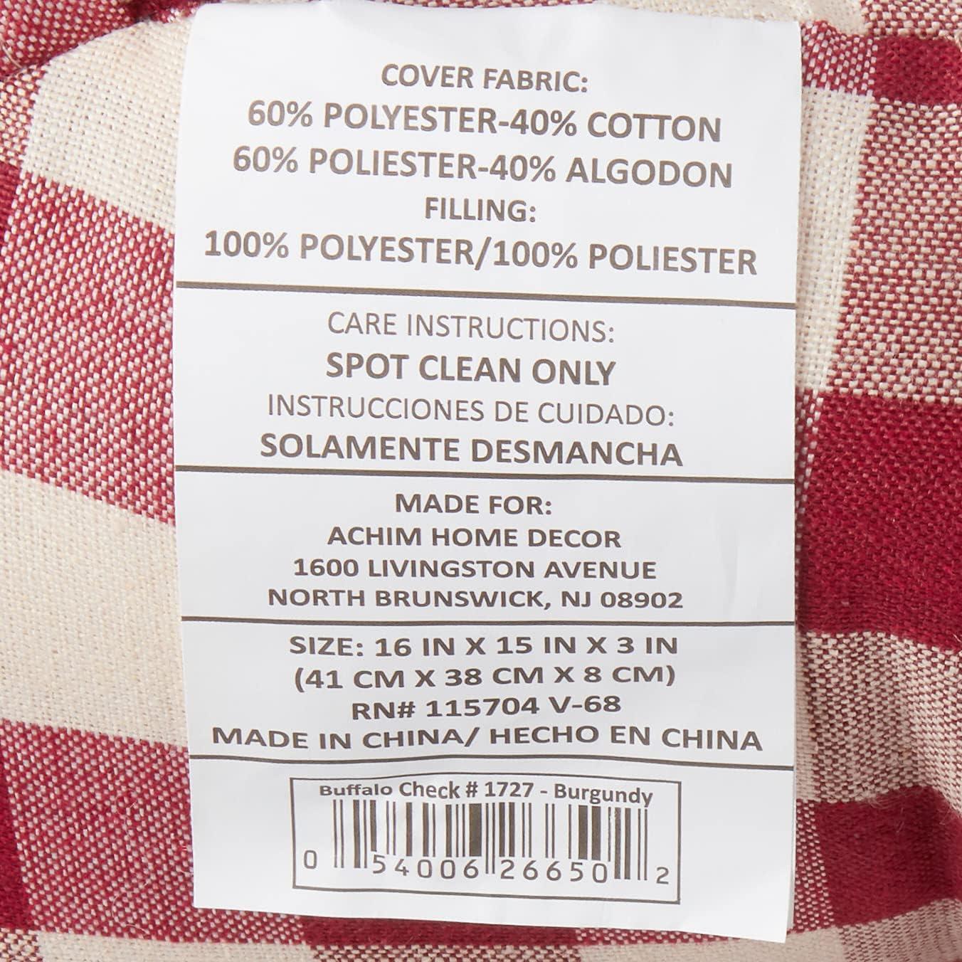 Kate Aurora Set of 2 Country Farmhouse Plaid Stain/Water Resistant Chair Cushions - Burgundy