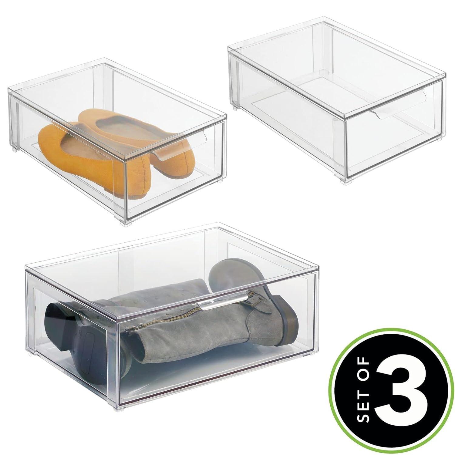 mDesign Plastic Stacking Closet Storage Organizer Bin with Drawer
