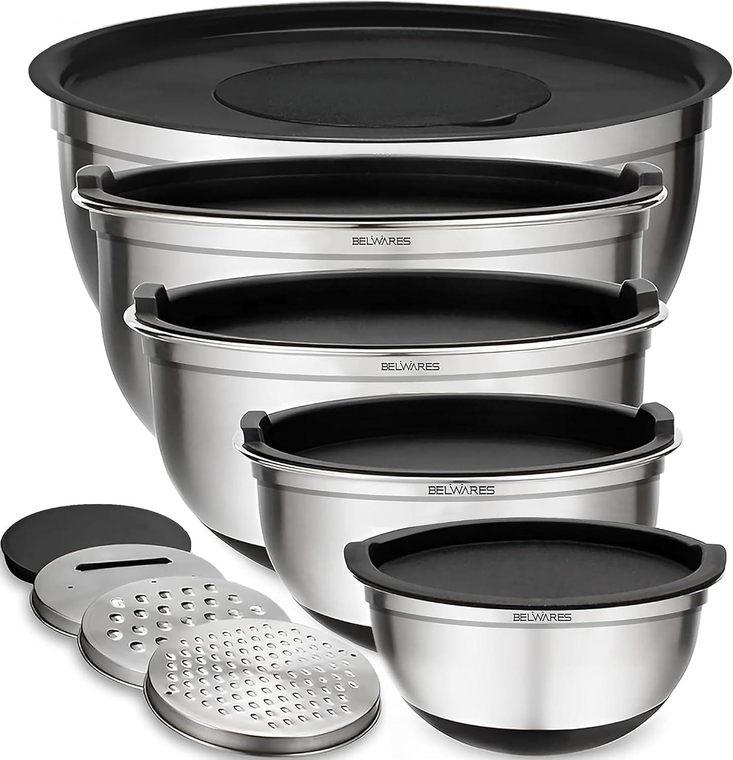 Stainless Steel 5-Piece Mixing Bowl Set with Black Lids