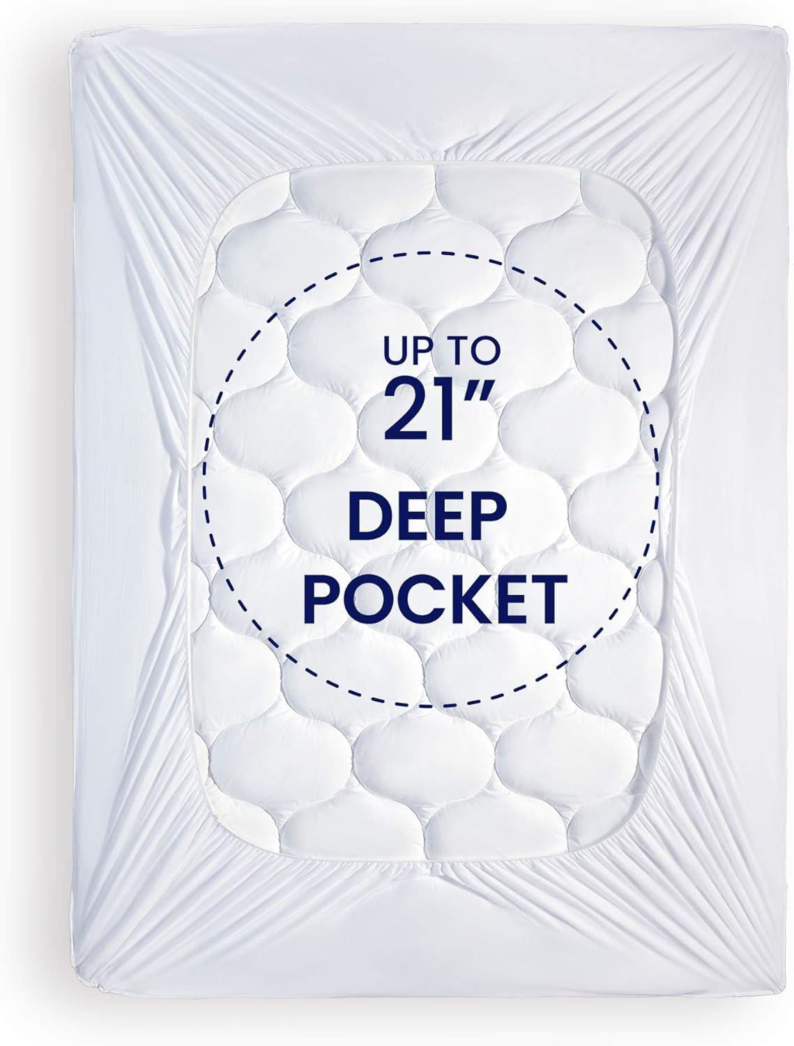 SLEEP ZONE Quilted Fitted Twin Mattress Pad Cover - Soft Fluffy Pillow Top Bed Mattress Topper Deep Pocket 8-21 inch, Twin