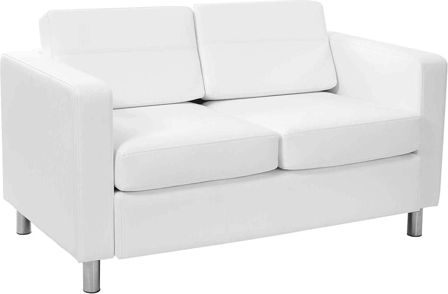 Pacific Snow White Faux Leather Loveseat with Silver Legs