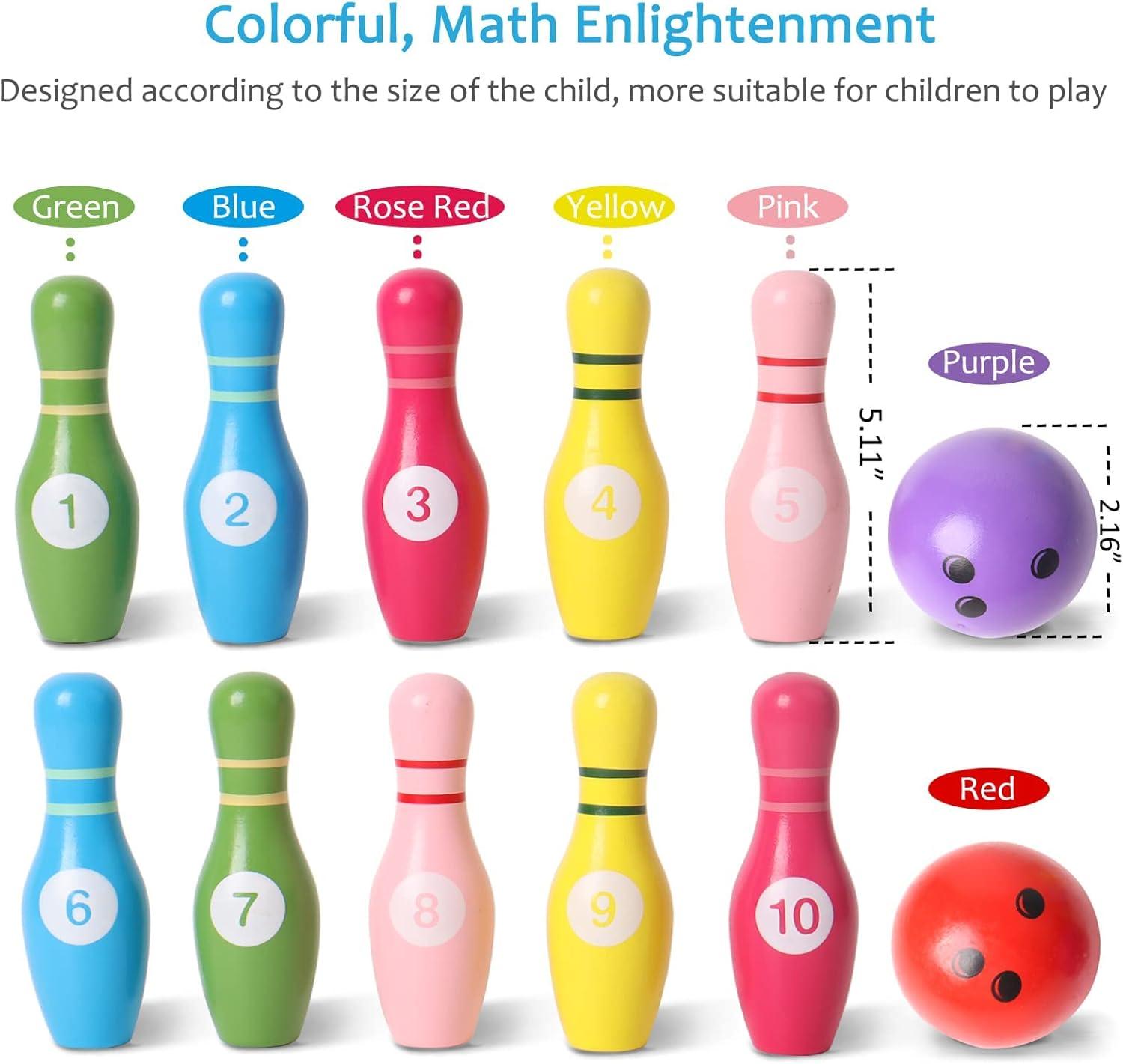 Colorful Wooden Bowling Set for Kids and Adults