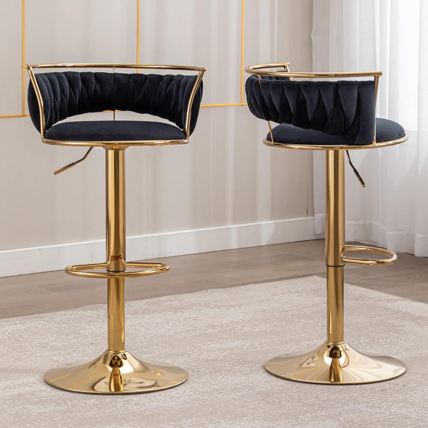 Modern Velvet Adjustable Swivel Bar Stools Set of 2 Orange