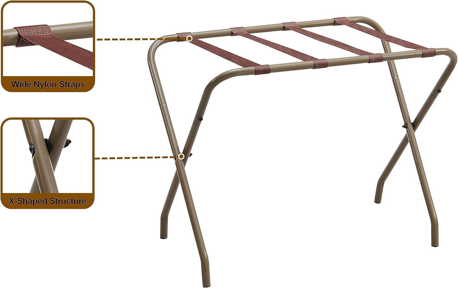 Gold Finish Foldable Metal Luggage Rack with Nylon Straps