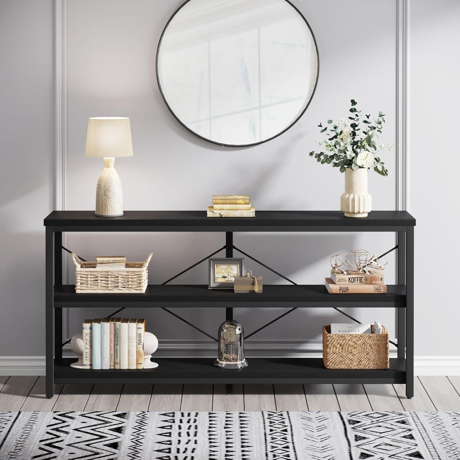 Tribesigns 55 Inches 3 Tiers TV Stand Console Long Sofa Table, Black