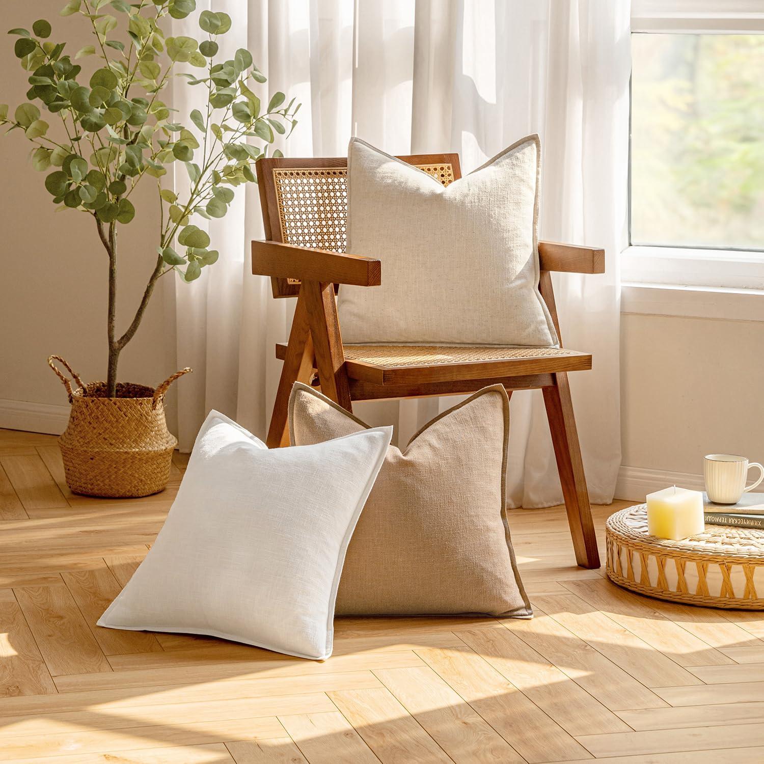 MIULEE Pack of 2 Decorative Linen Pillow Covers 18x18 Inch Brick Farmhouse Soild Neutral Throw Pillow Covers Soft Accent Decorative Pillowcases Home Decors for Couch Sofa Bed Living Room