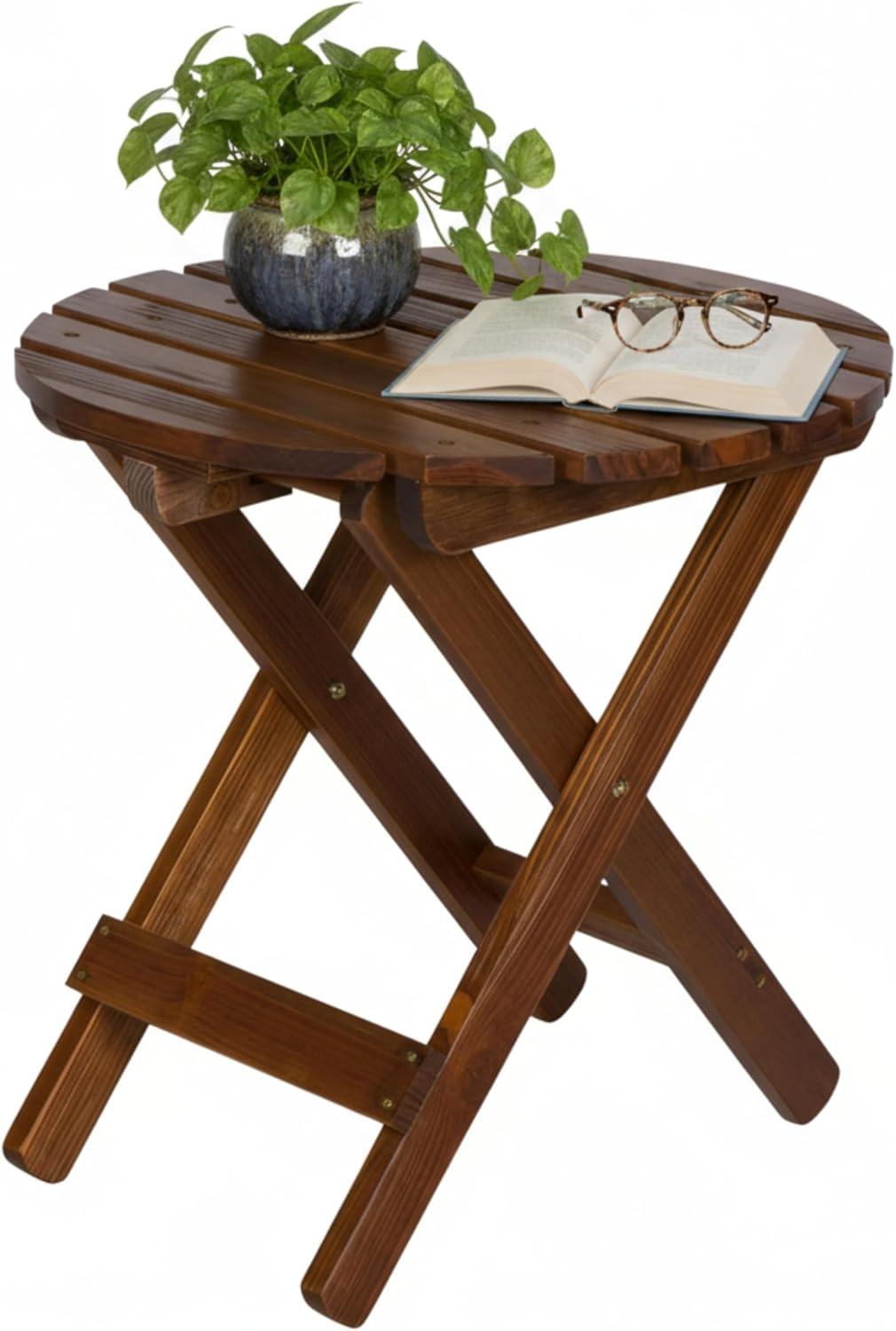 Shine Company Adirondack Round Cedar Wood Foldable Side Table in Brown