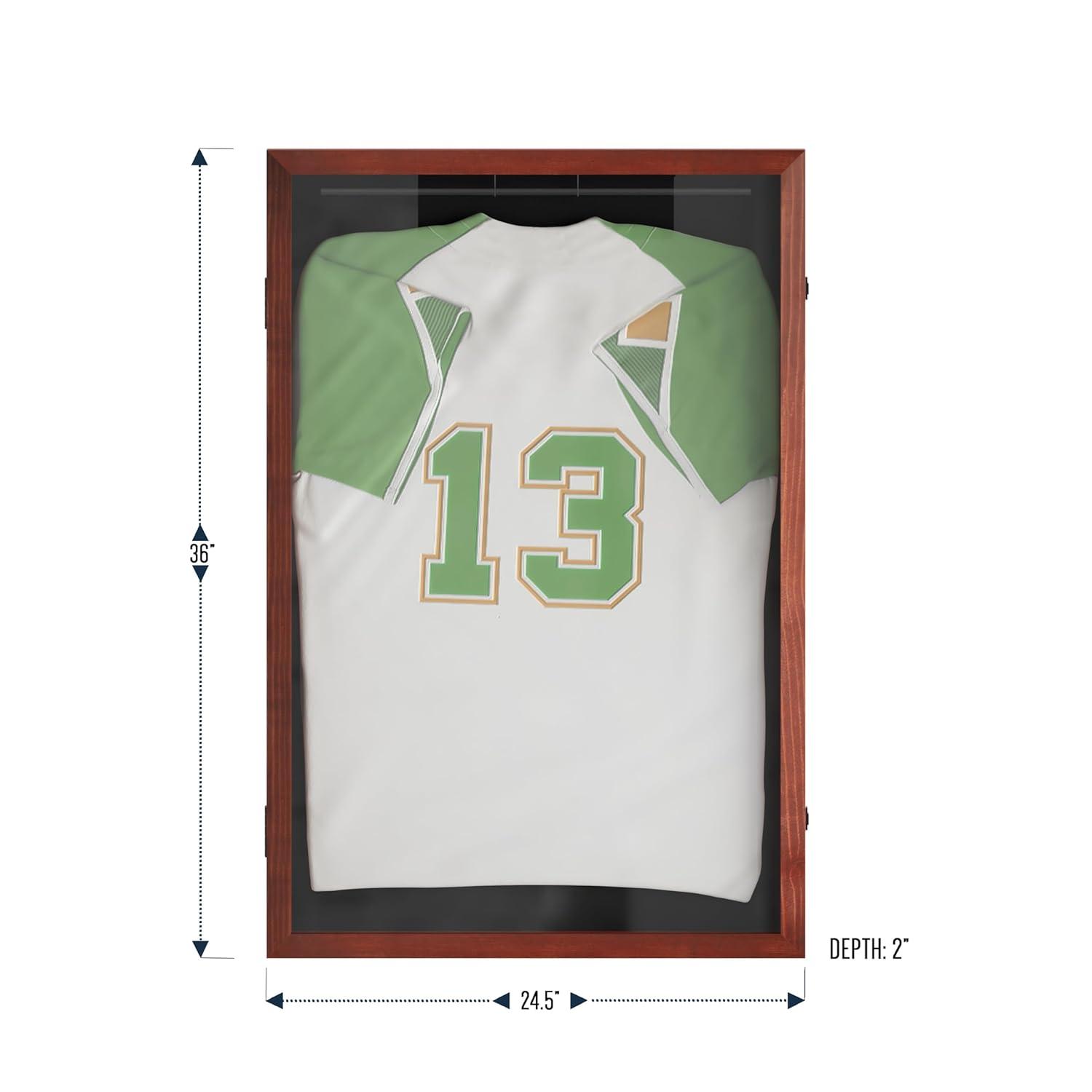 HBCY Creations 24x36 Mahogany Jersey Display Case - Solid Wood with UV Treated Acrylic Window - Anti-Theft Lock with 2 Keys - For All Types of Jerseys
