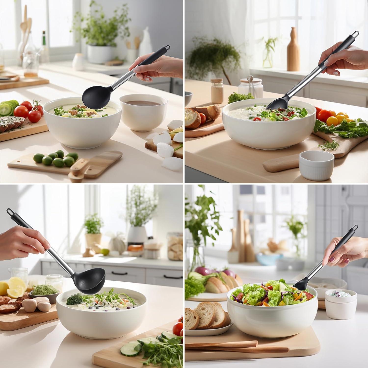Culinary Couture Kitchen Utensils Set Cooking Essentials Silicone & Stainless Steel Set of 6 Turquoise
