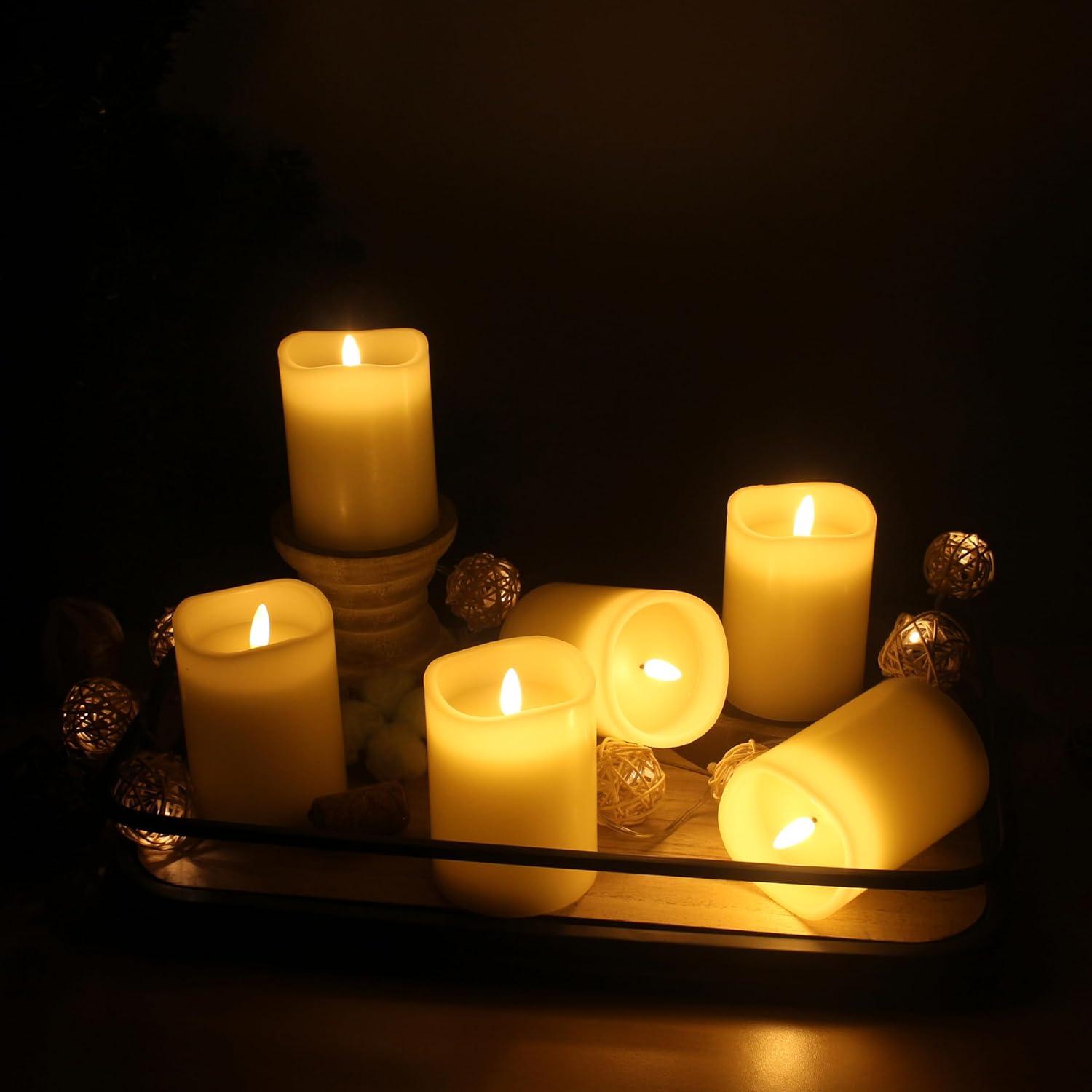 Stonebriar Flameless LED 3"x 4" off-White Real Wax Pillar Candle with Timer and Remote, 6 Pack