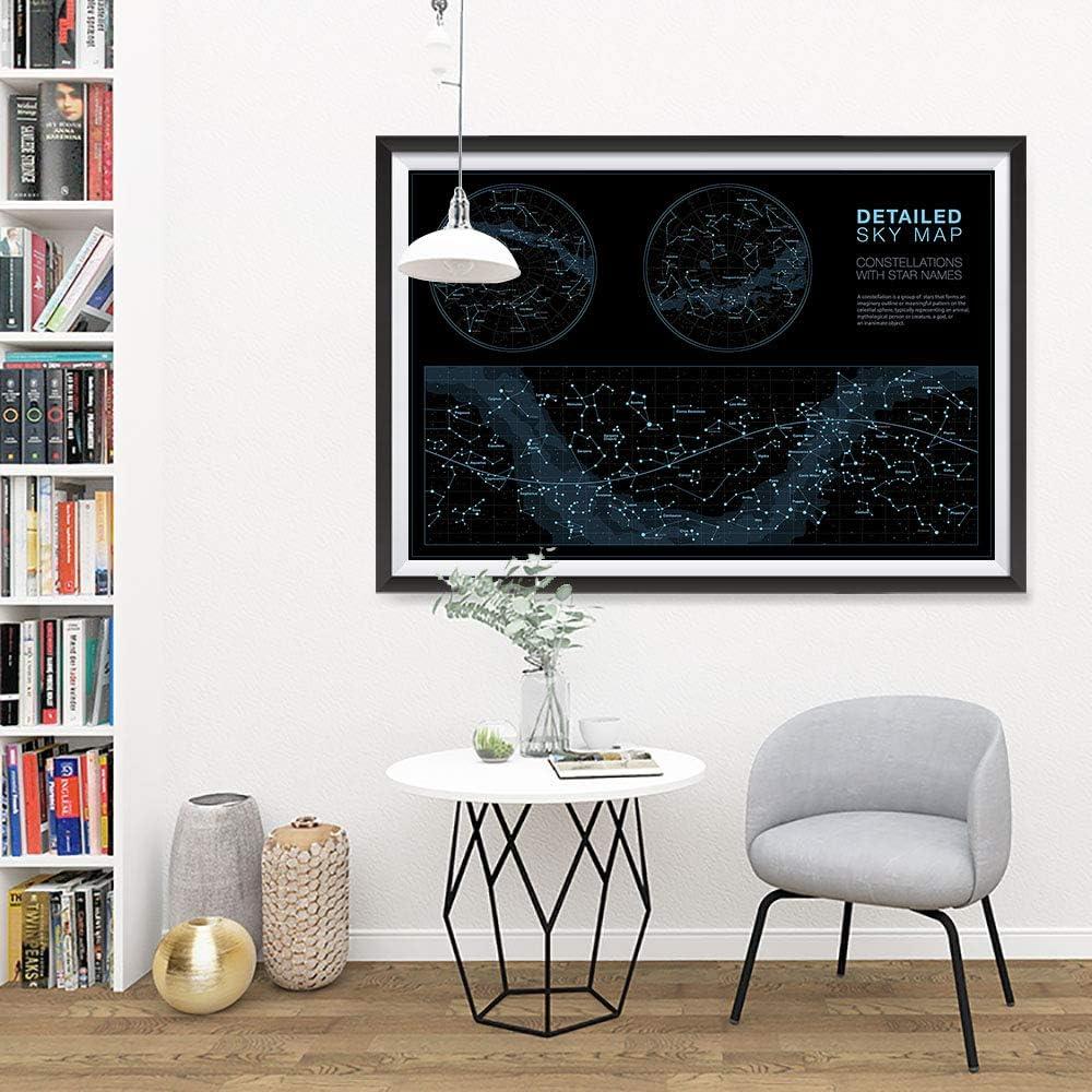 Higly Detailed Sky Map Poster - Constellations with Star Names - Wall Art Print for School Home Office Classroom Décor - 16X24 inches