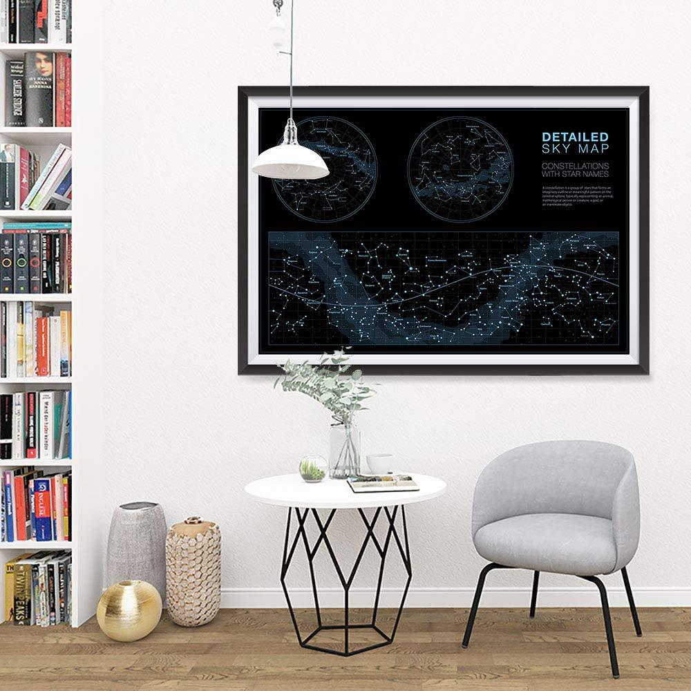 Higly Detailed Sky Map Poster - Constellations with Star Names - Wall Art Print for School Home Office Classroom Décor - 16X24 inches