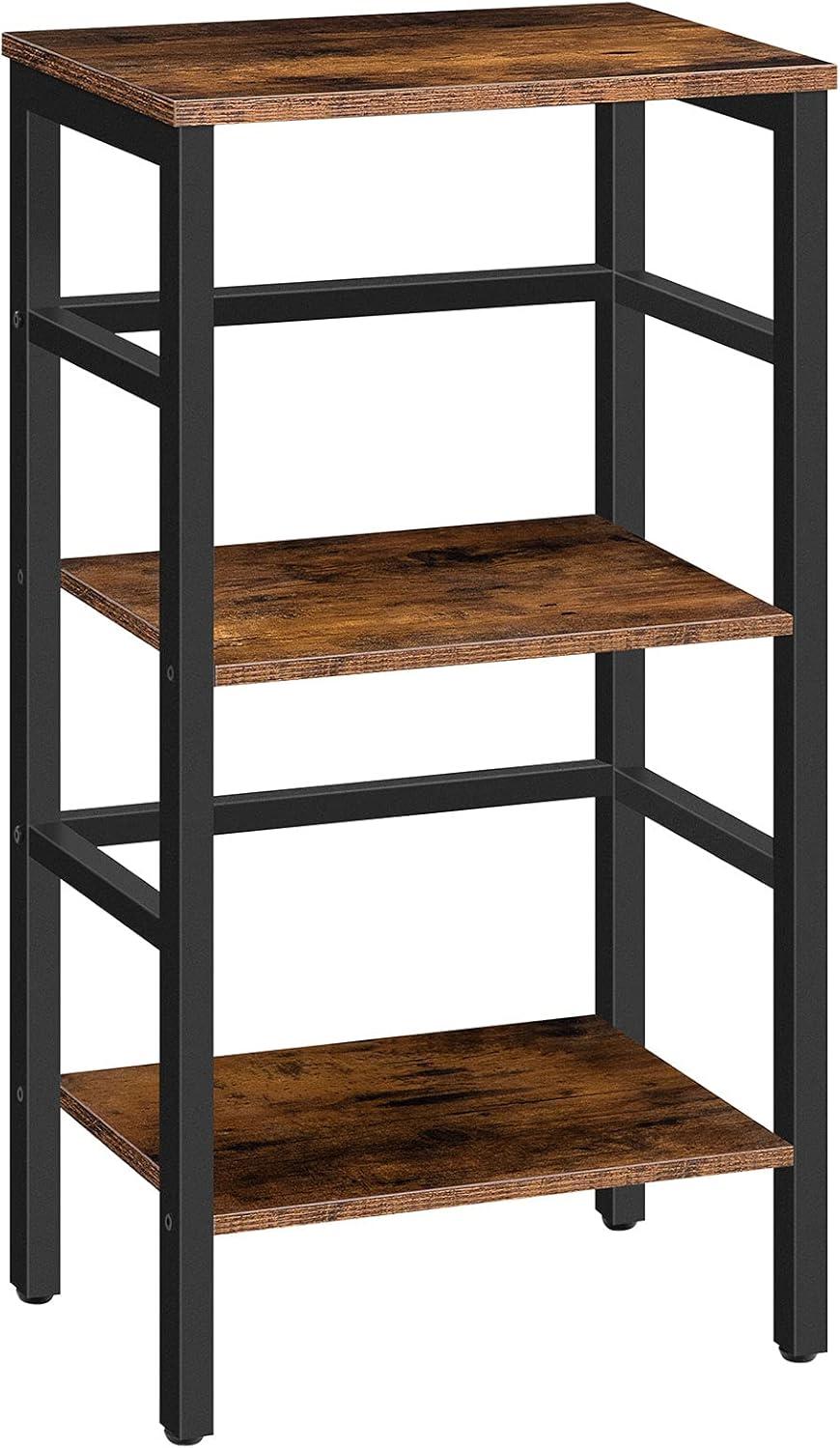 3 Tier Bookshelf, Narrow Bookshelf, Record Storage Rack with Side Fence, Wooden Free-Standing Shelf Units, Narrow Display Shelf for Living Room, Bedroom, Classroom, Rustic Brown BF80CJ01