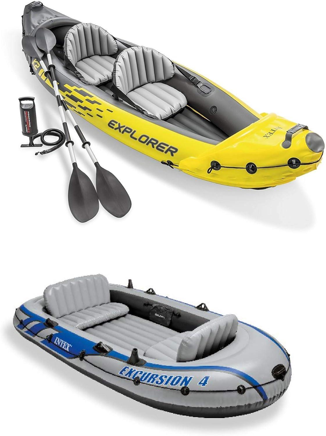 Intex 2-Person Inflatable Kayak w/ Oars & Air Pump & 4 Person Boat w/ Oars &Pump