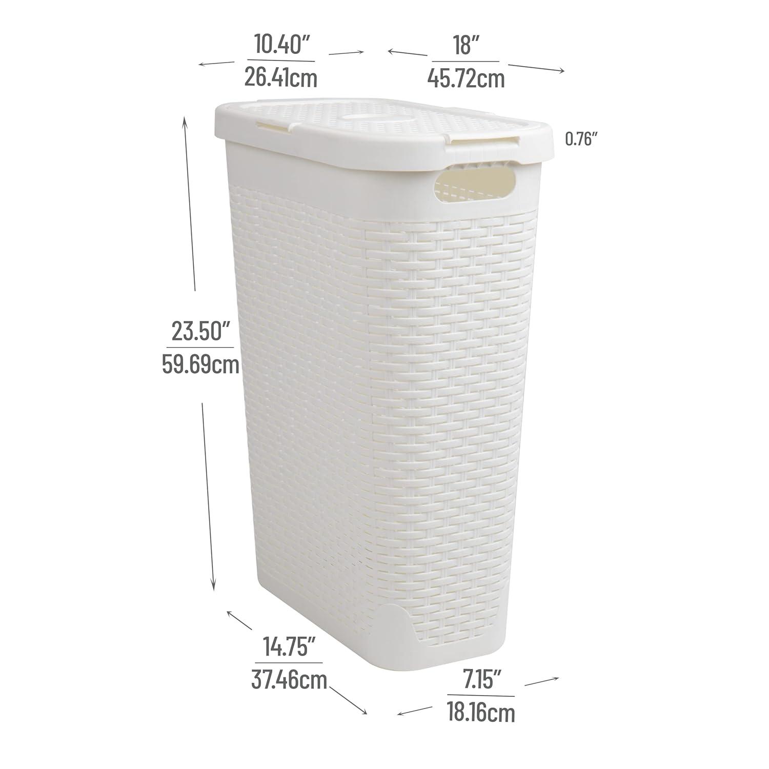 The Twillery Co.® 40L Slim Laundry Hamper, Clothes Basket, Lid, Wicker Design, Plastic