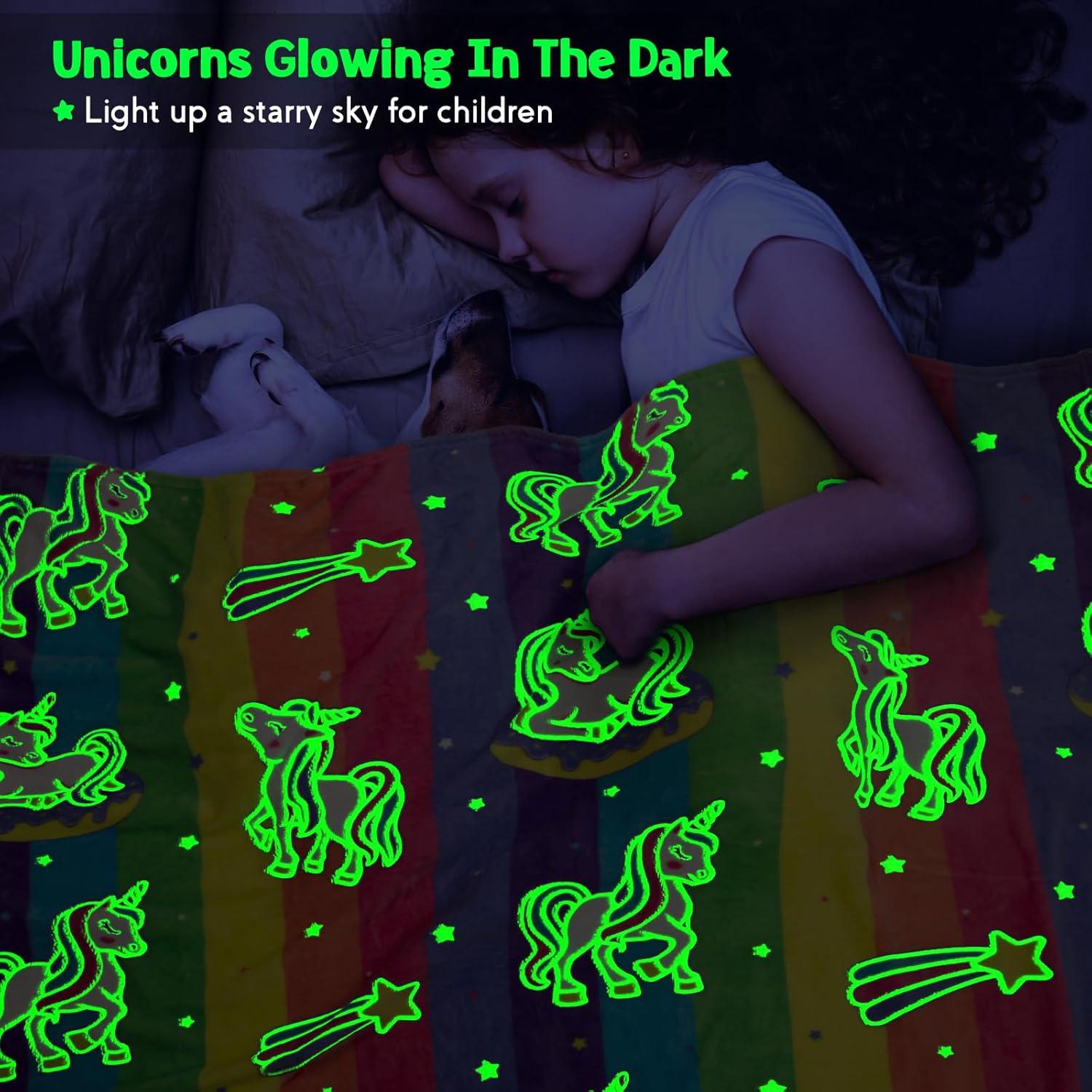 Colorful Glow-in-the-Dark Unicorn Rainbow Toddler Blanket