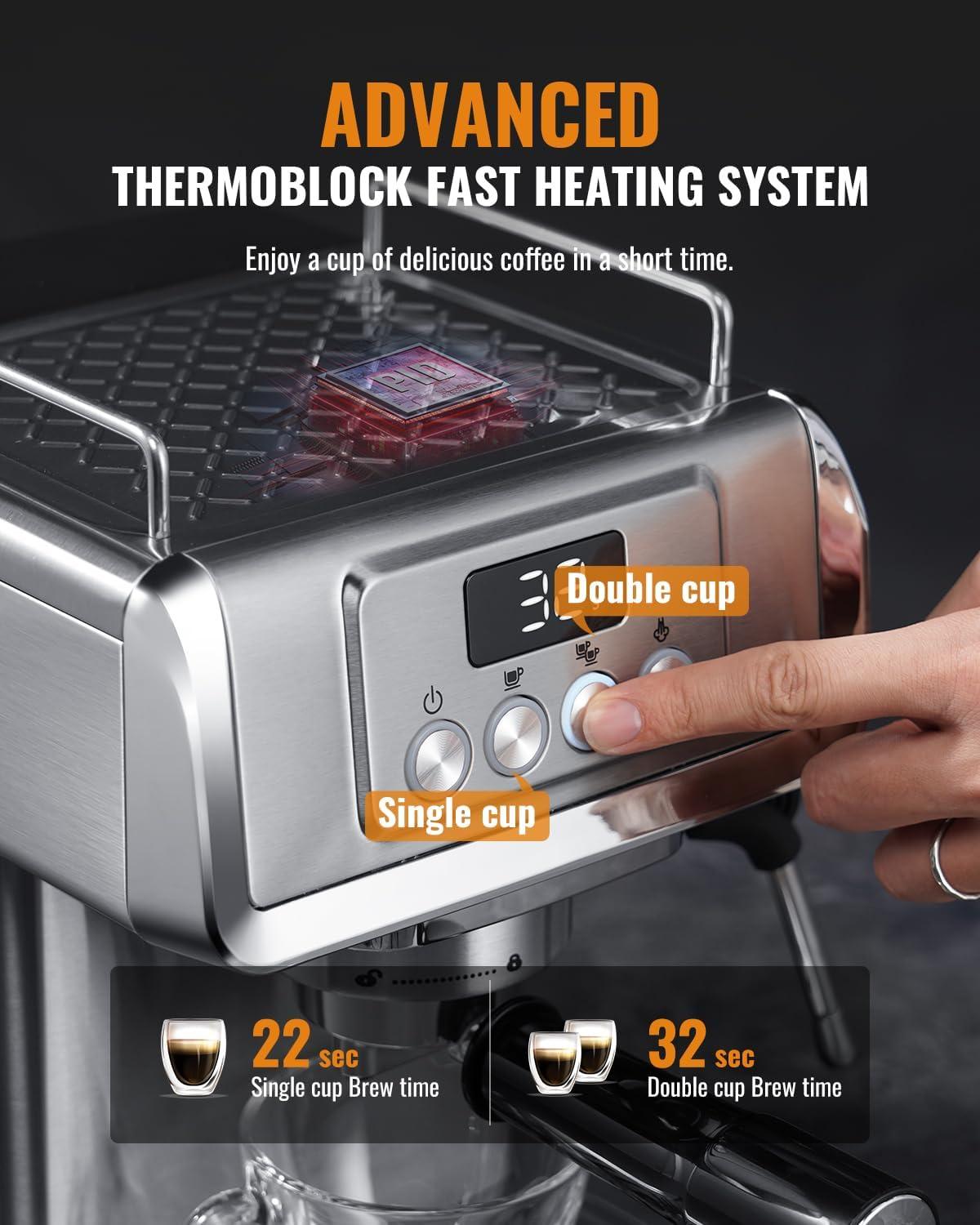 ilavie Espresso Machine, 20 Bar Espresso Coffee Machine for Cappuccino, Latte, Stainless Steel Espresso Maker for Home, 1350W Espresso Machine with Milk Steamer, 1.8L Water Tank