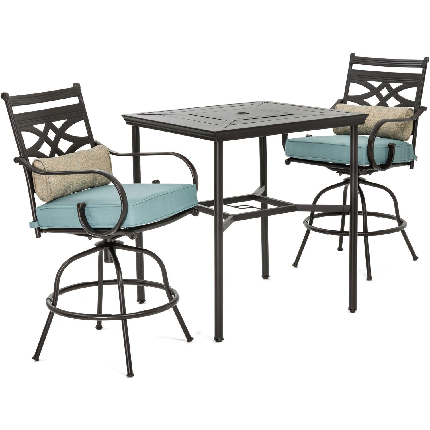 Hanover Montclair 7-Piece Steel Dining Set with 6 Swivel Rockers and Dining Table, Seats 6