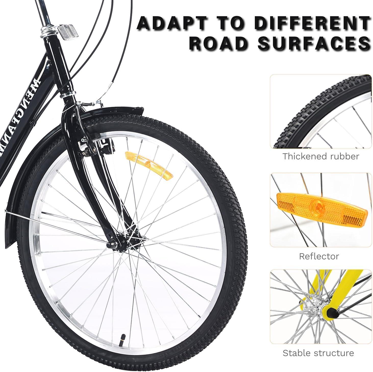 Adult Tricycle 7 Speed, 24 Inch 3 Wheel Bikes Extended Rear wheelbase Tricycle Wheel Bike w/Rear Basket for Women/Children Seniors Maximum Load 550lbs