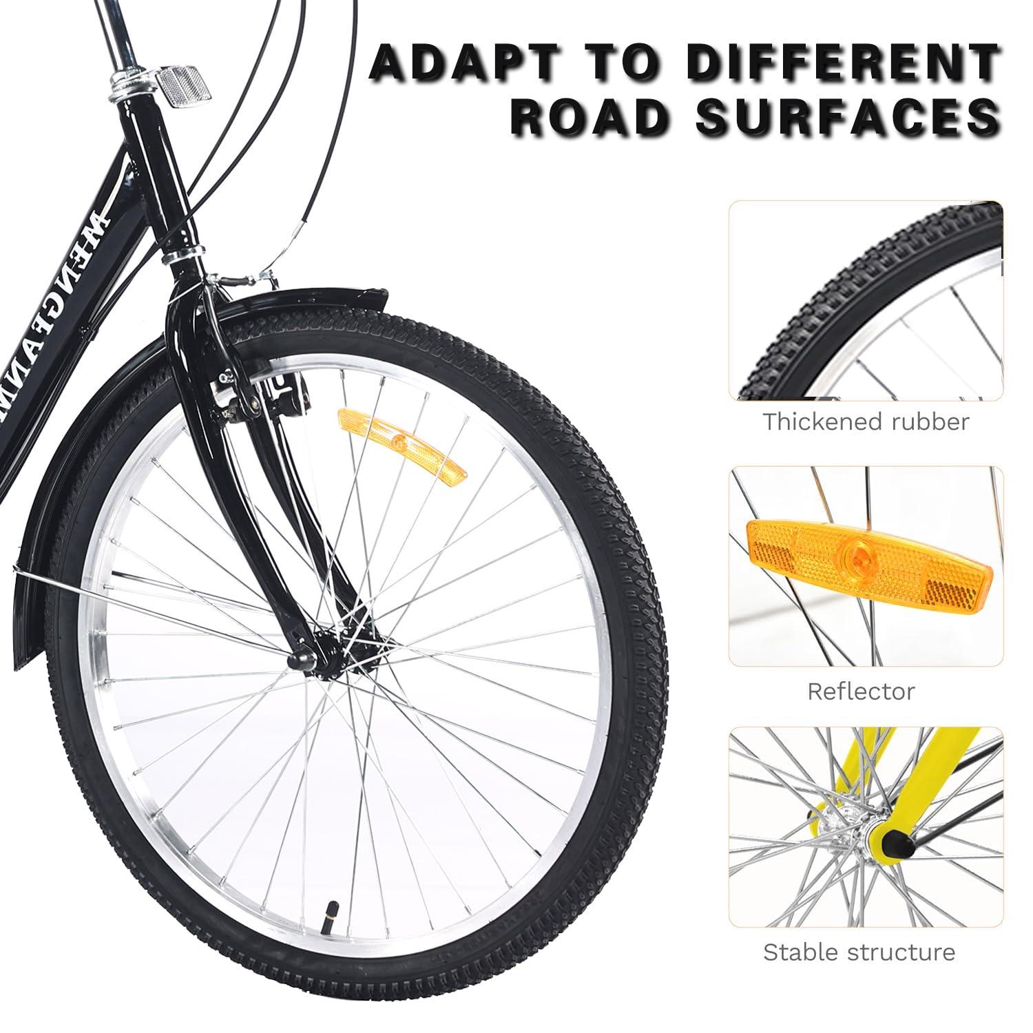 Adult Tricycle 7 Speed, 24 Inch 3 Wheel Bikes Extended Rear wheelbase Tricycle Wheel Bike w/Rear Basket for Women/Children Seniors Maximum Load 550lbs