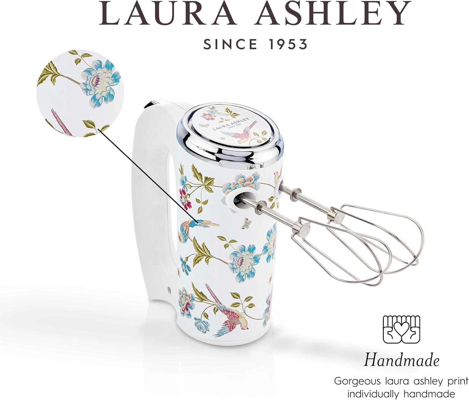 Laura Ashley Hand Mixer White: 300W, 5 Speeds, Stainless Steel, 1-Year Warranty