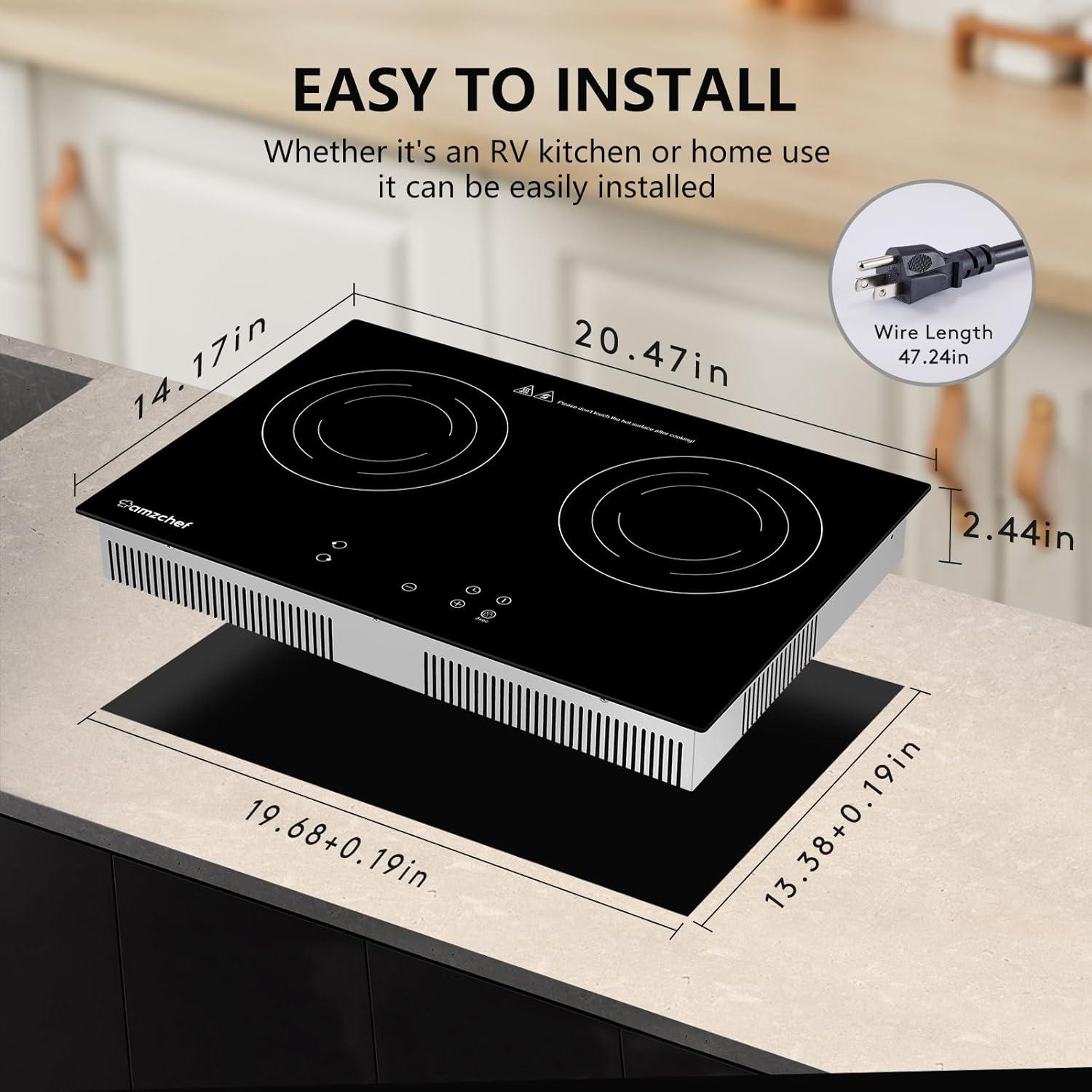 Black Ceramic 21" Dual Induction Cooktop with Digital Controls