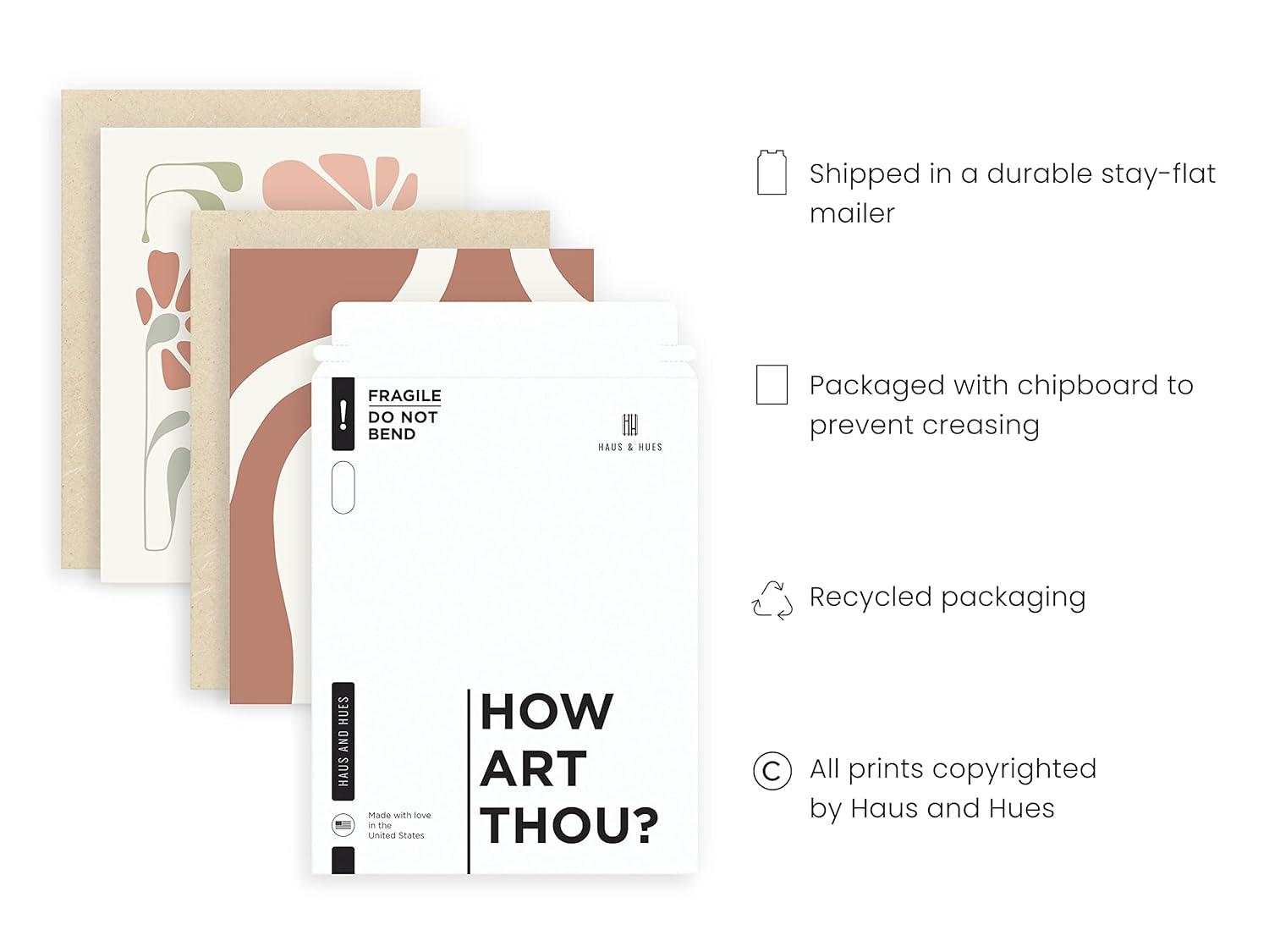 HAUS AND HUES Boho Posters - Set of 4 Nature Wall Prints, Neutral Art, Minimal Art Print, Modern Gallery Wall, Botanical Print, Coral and Green, Boho Posters For Room Aesthetic, (8x10, Unframed)