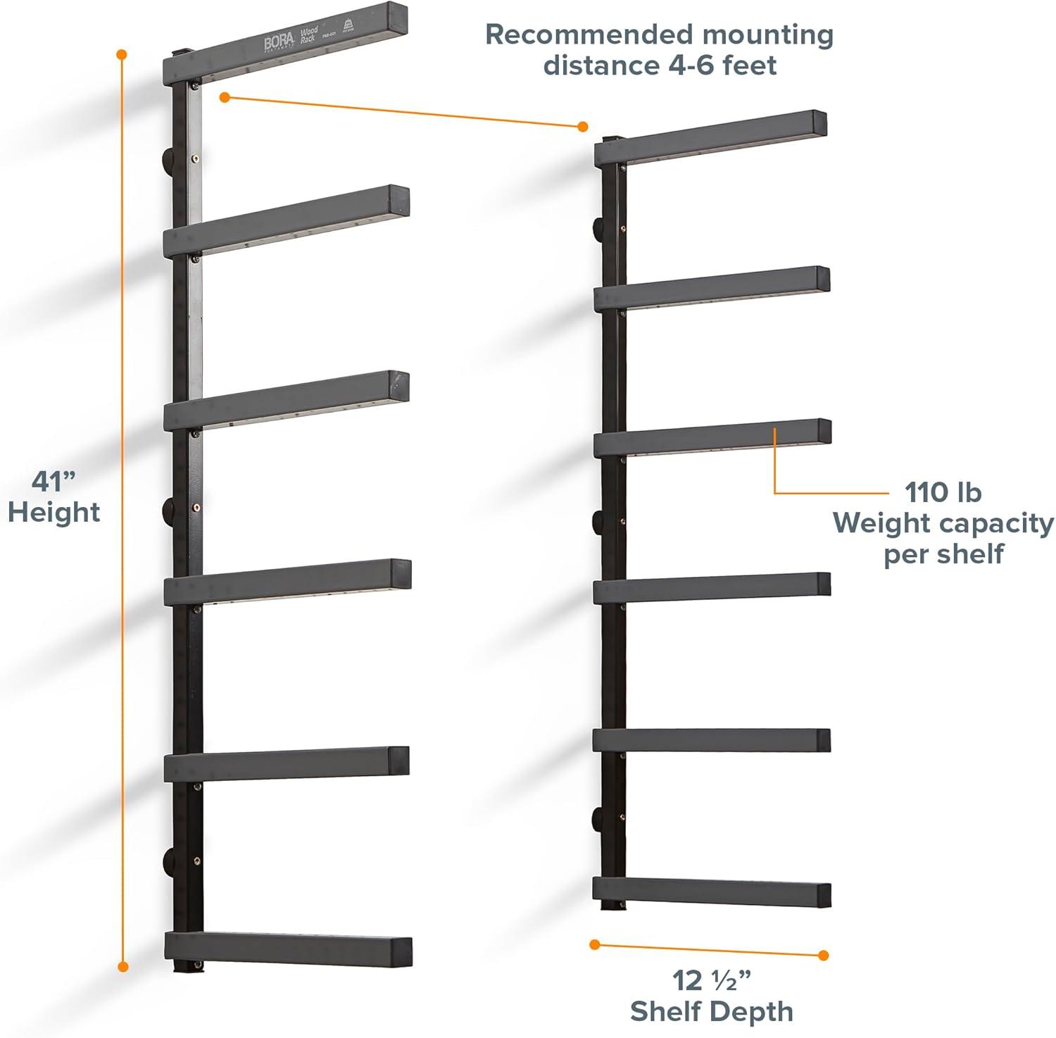 Black Steel 6-Tier Wall Mounted Wood Rack