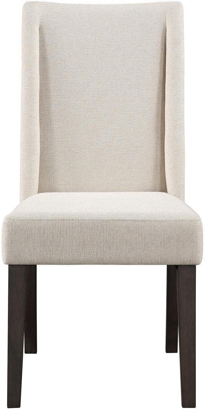 Beige Linen Upholstered Side Chair with Dark Wood Legs