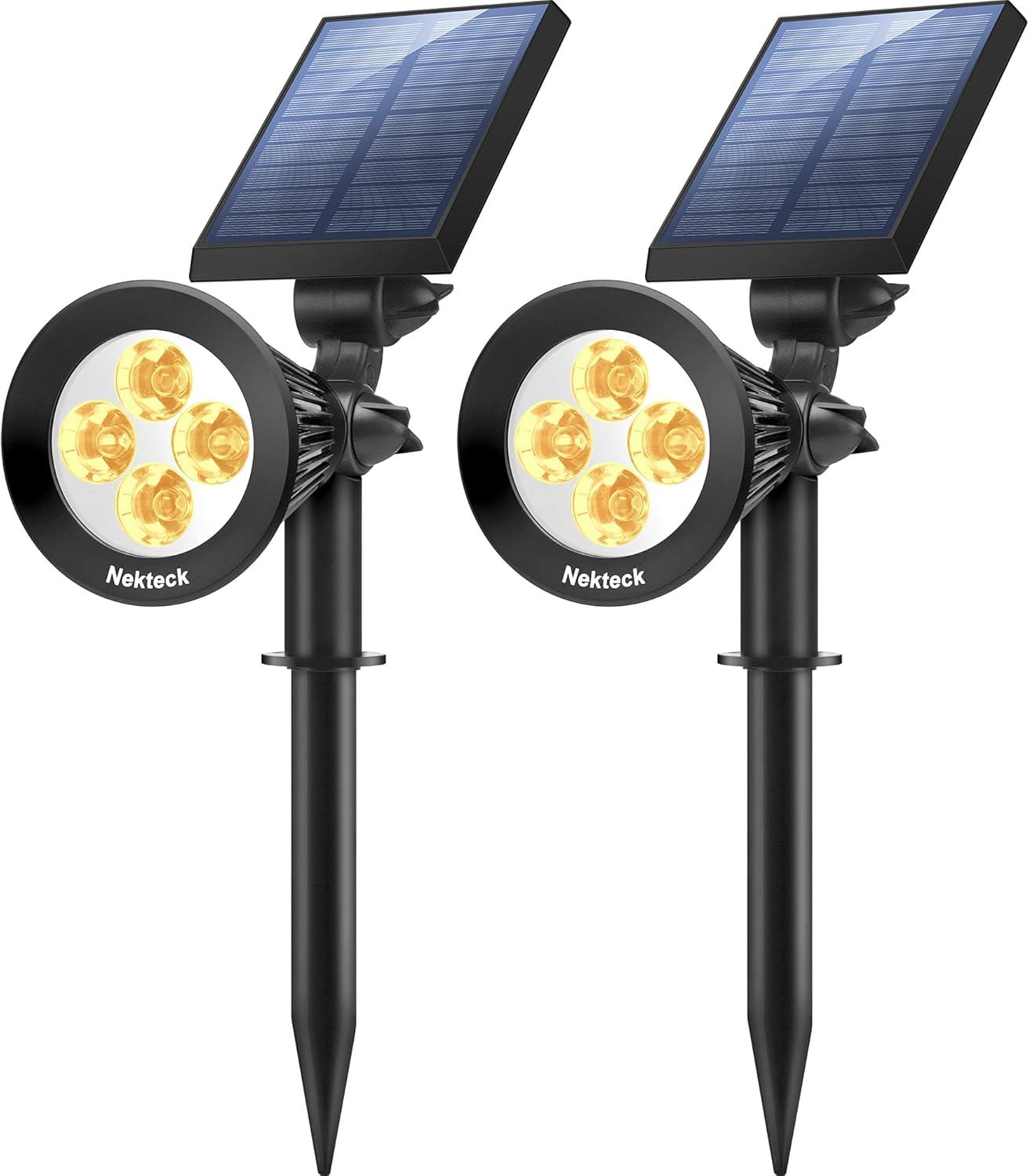 Nekteck Solar Lights, 2-in-1 Solar Spot Lights Outdoor, Waterproof Solar Powered Landscape Spotlights, Bright and Dark Sensing, Auto On/Off for Yard, Pathway, Garden, Driveway (6 Pack, Warm White)