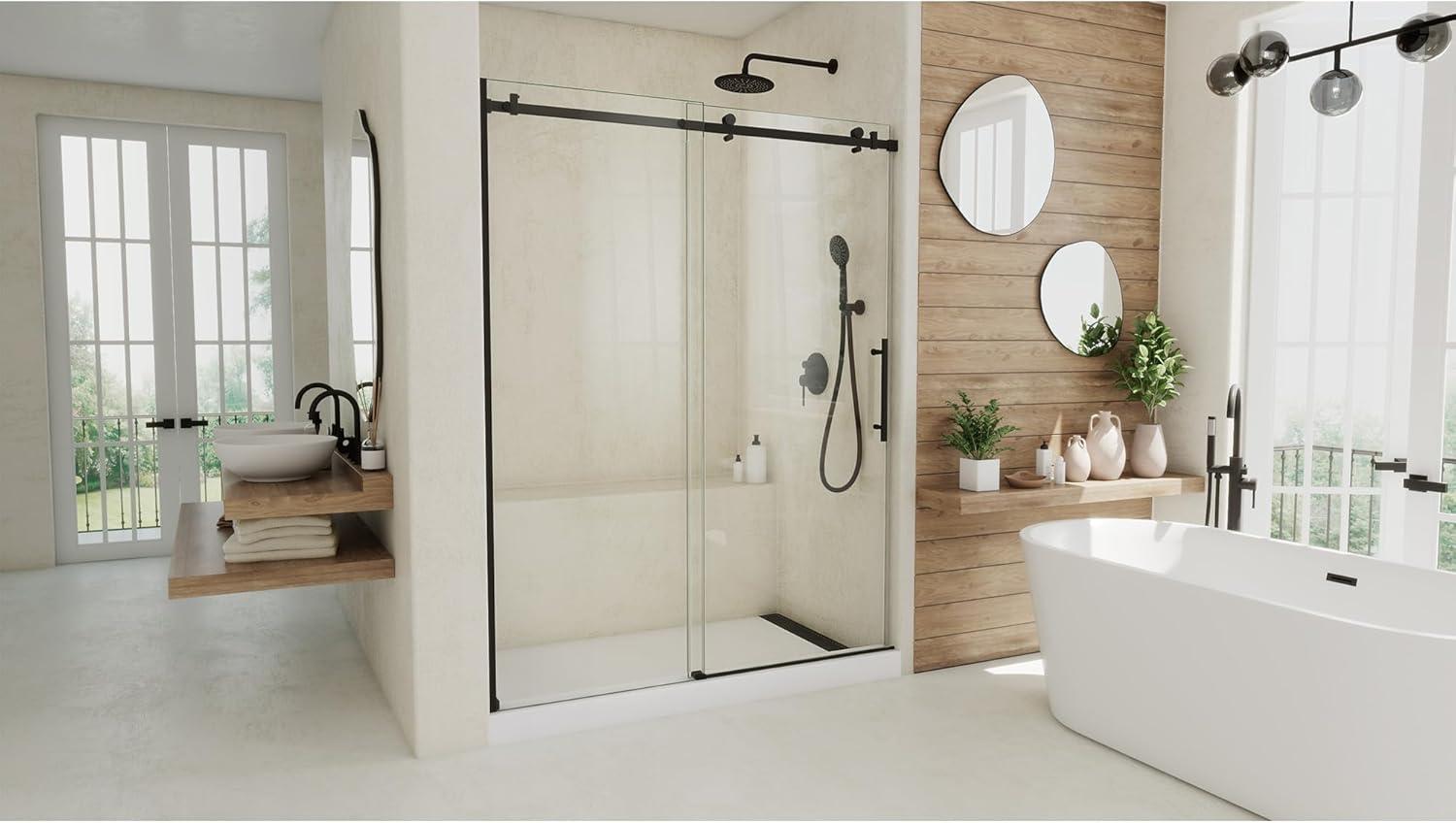 Seneca 56-60 in. W x 76 in. H Frameless Sliding Shower Door in Polished Stainless Steel